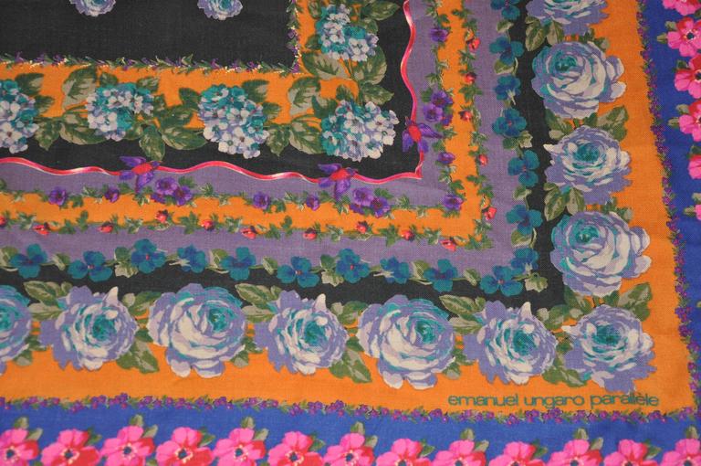Emanuel Ungaro Huge Multi-Color Multi-Floral Wool Challis Scarf For ...