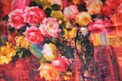 "Foulard di seta "Boutique di rose multiple in vaso