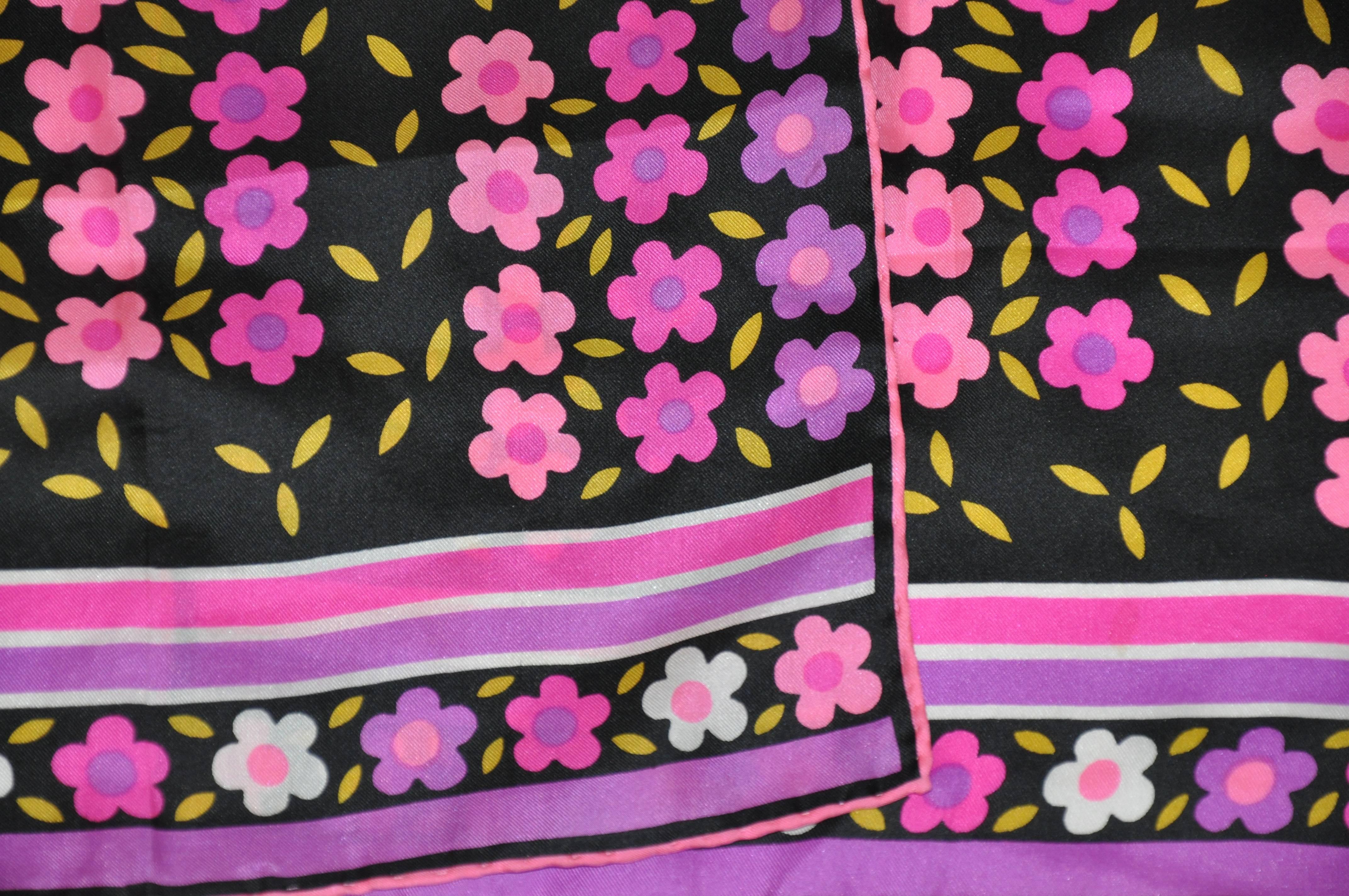 Burmel Fuchsia Borders with Multi-Shades of Violet, Pinks & Fuchsia Floral Scarf In Good Condition For Sale In New York, NY