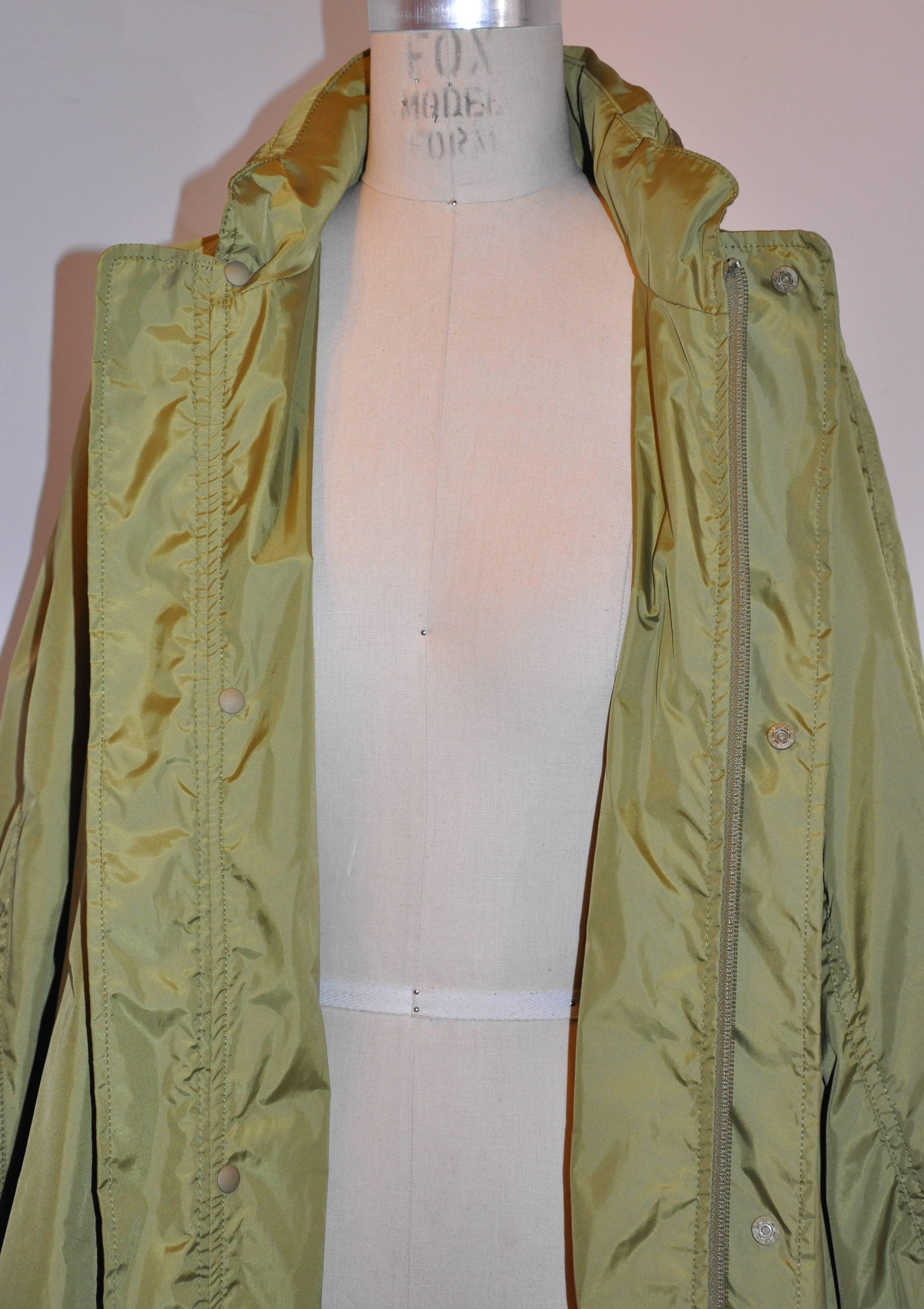 Brown Issey Miyake Olive Green Optional Hooded Maxi Detailed Top Stitch Trench Coat For Sale