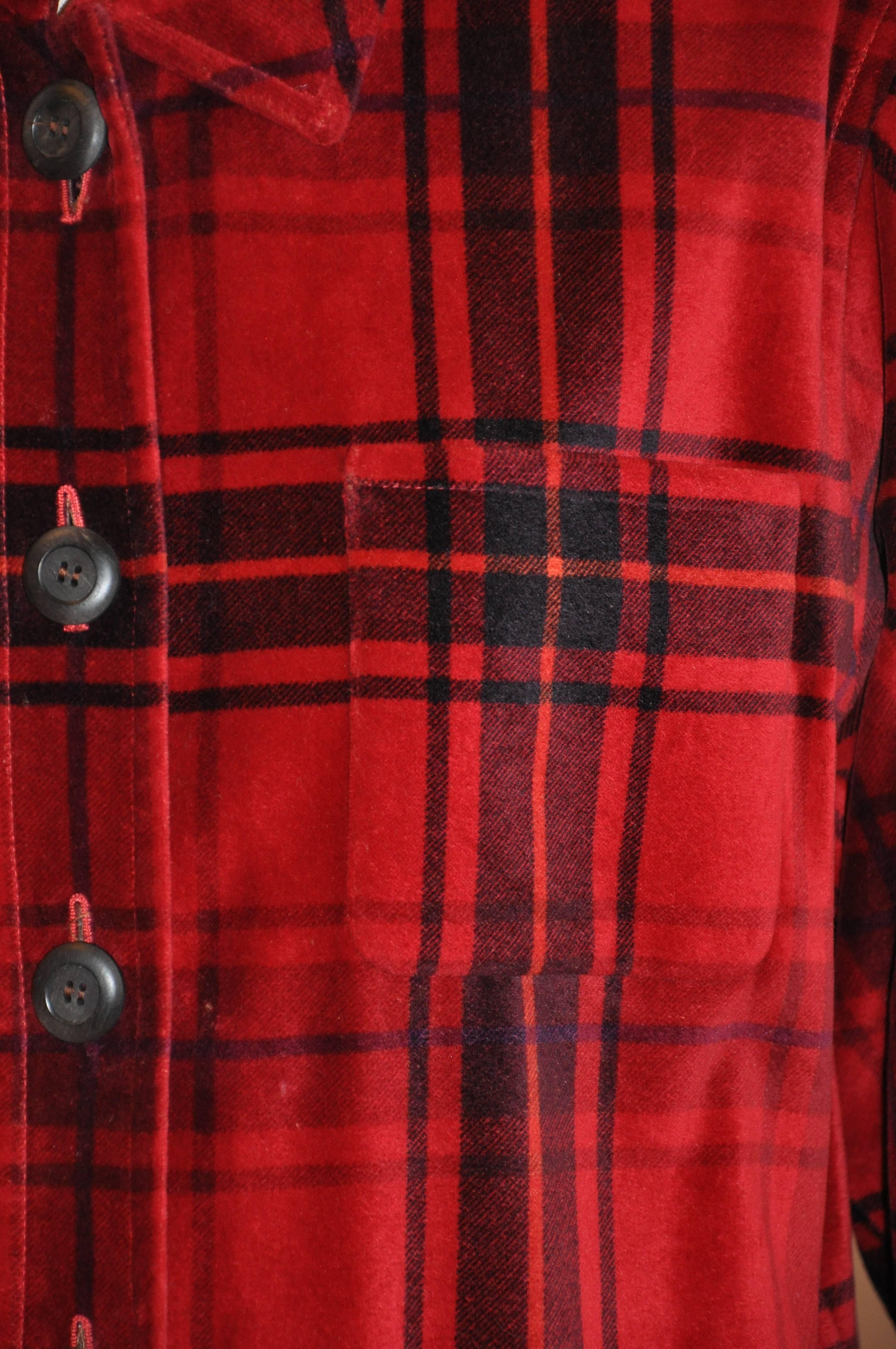 Yves Saint Laurent Deep Red and Black Cotton Velvet Smock Button Jacket ...