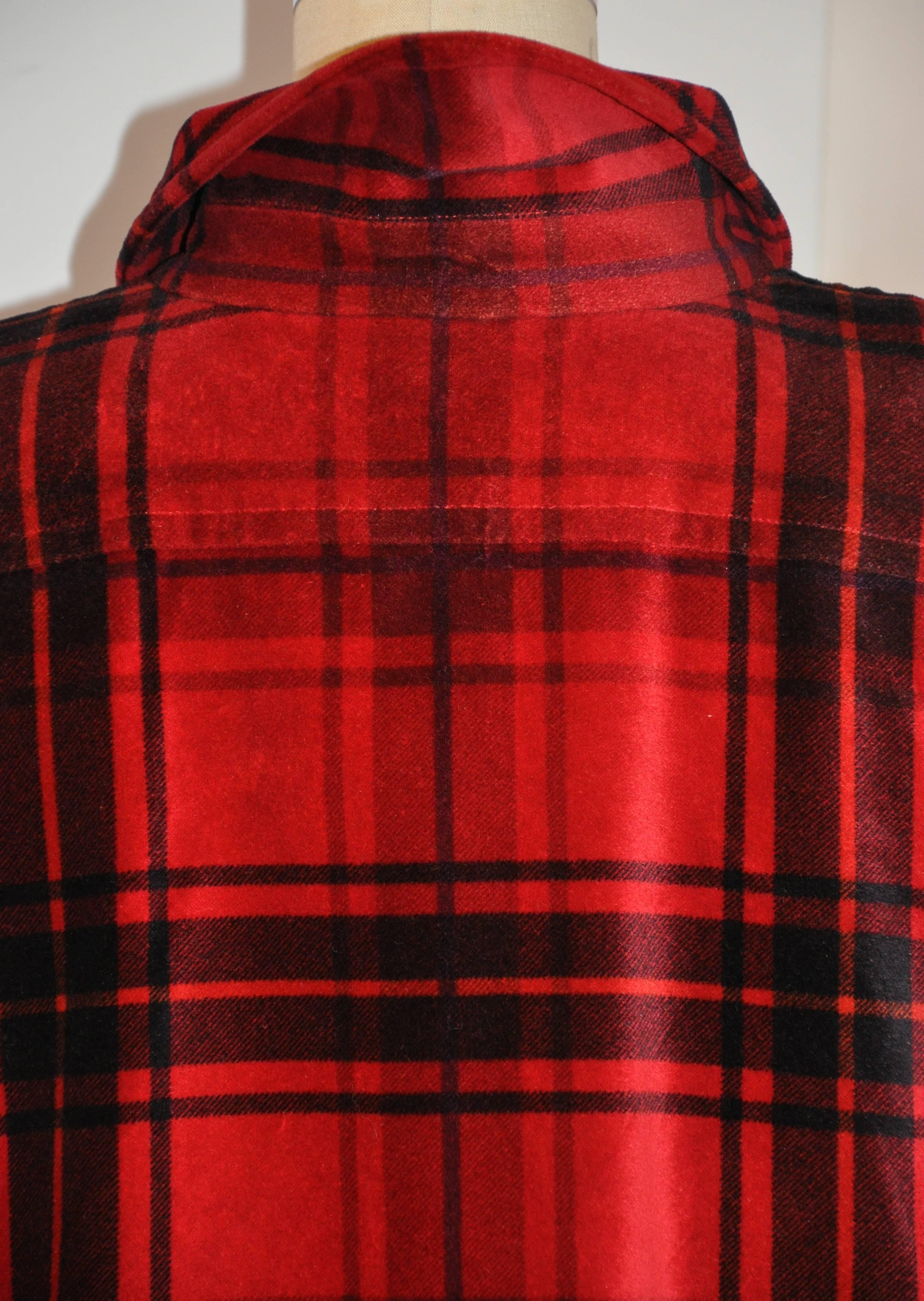 Yves Saint Laurent Deep Red & Black Cotton Velvet Smock Button Jacket For Sale 1