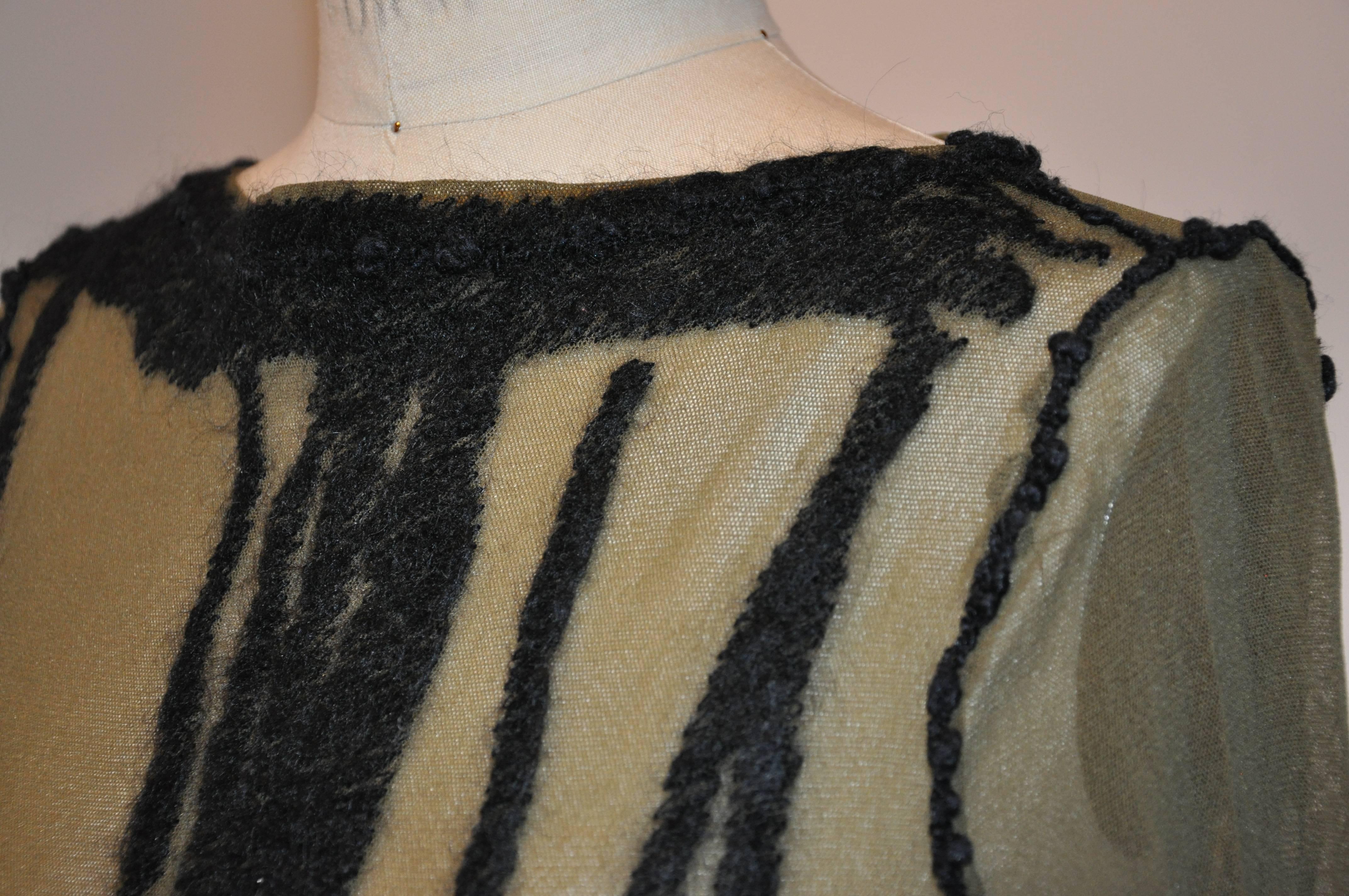 Jean Paul Gaultier Olive Netted Accented Black Embroidered Stretch Pullover In Good Condition In New York, NY