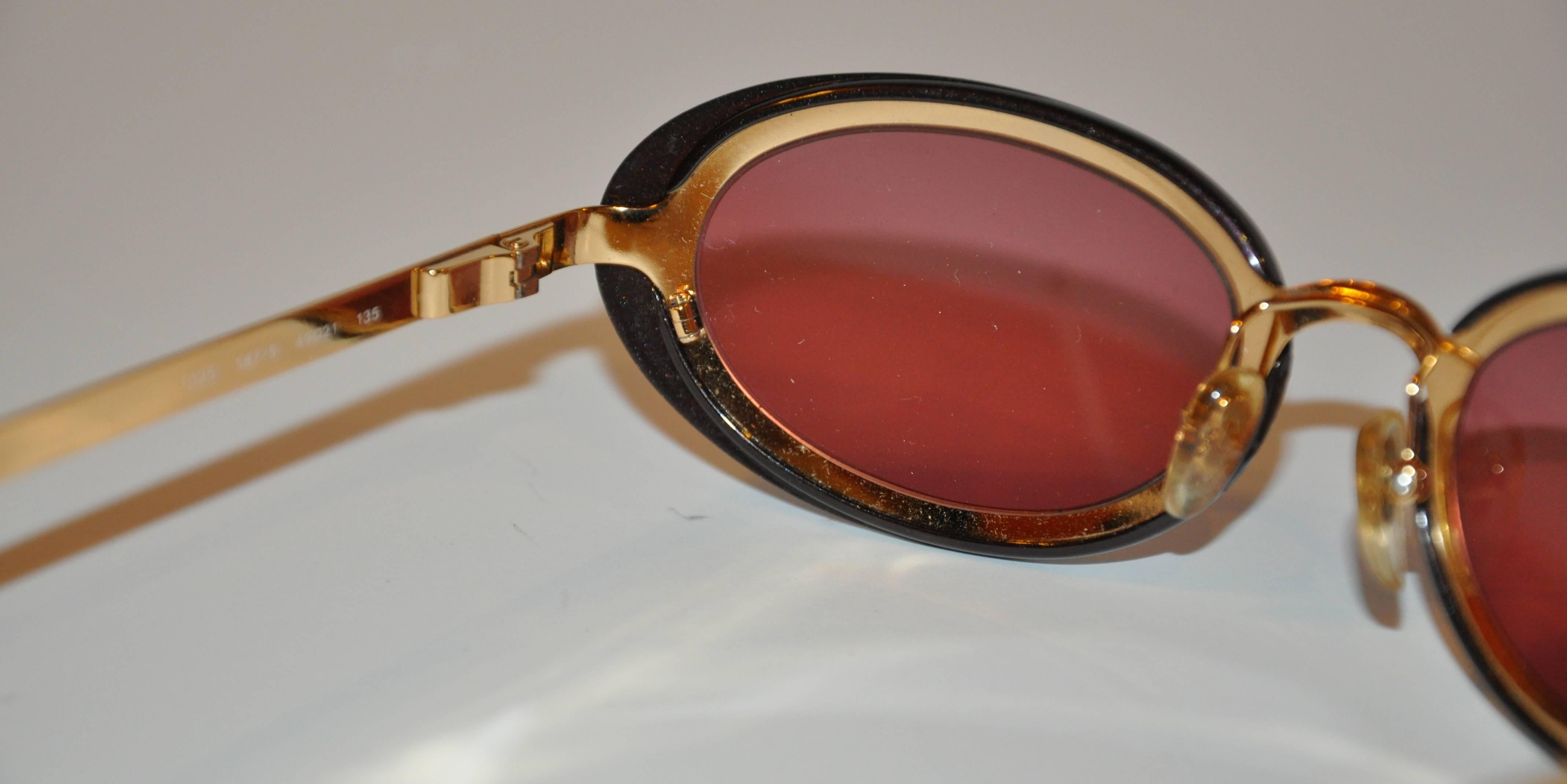 Salvador Ferragamo Gilded Gold Hardware with Black Lucite Sunglasses 2