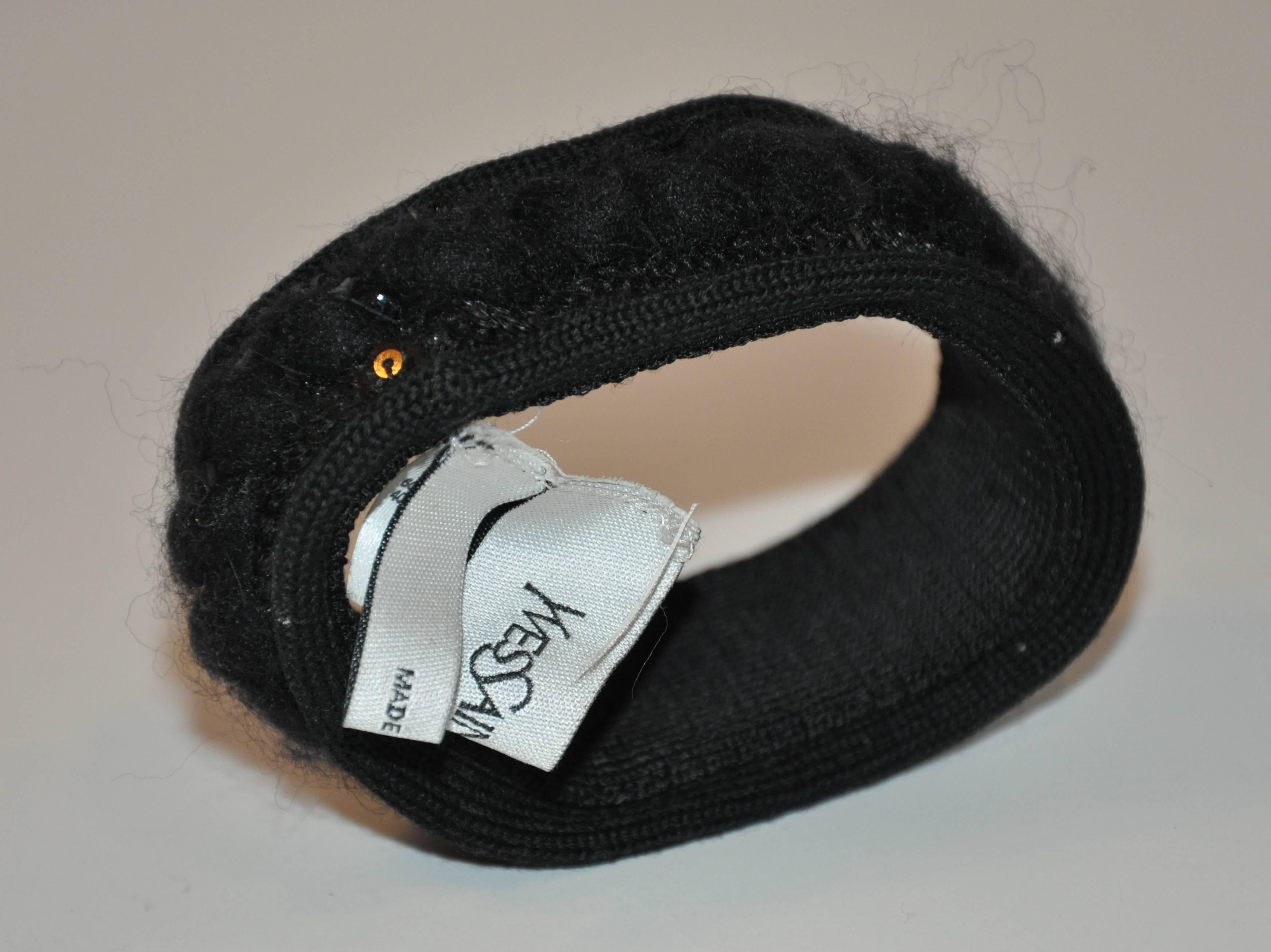 Yves Saint Laurent Black Hand-Woven & Sequins Bracelet In Good Condition For Sale In New York, NY