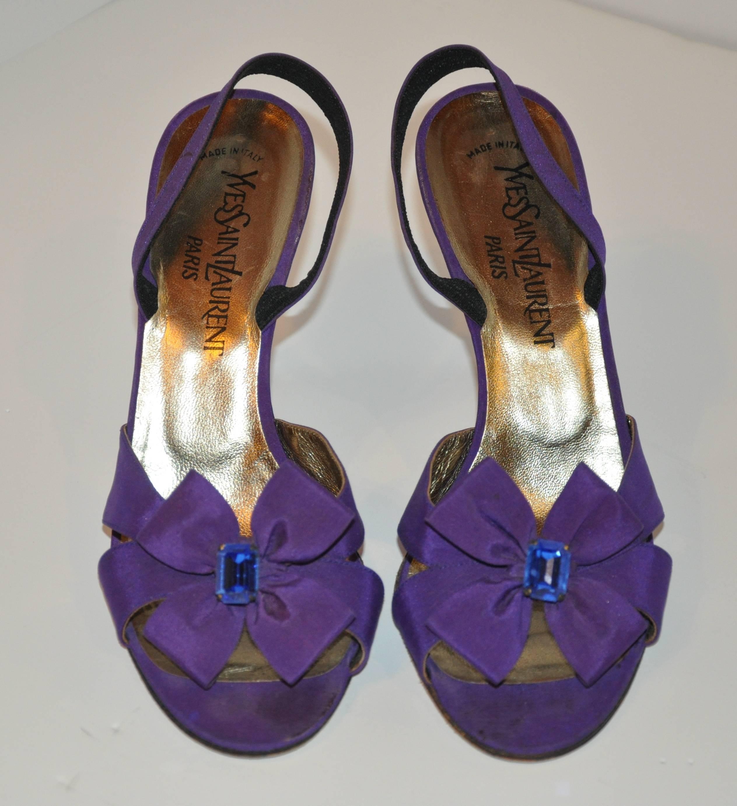 Yves Saint Laurent wonderfully elegant and timeless sling-back evening sandal is one of the most perfect shape for a lady with great legs to show! The interior of the back strap is reinforce to help 