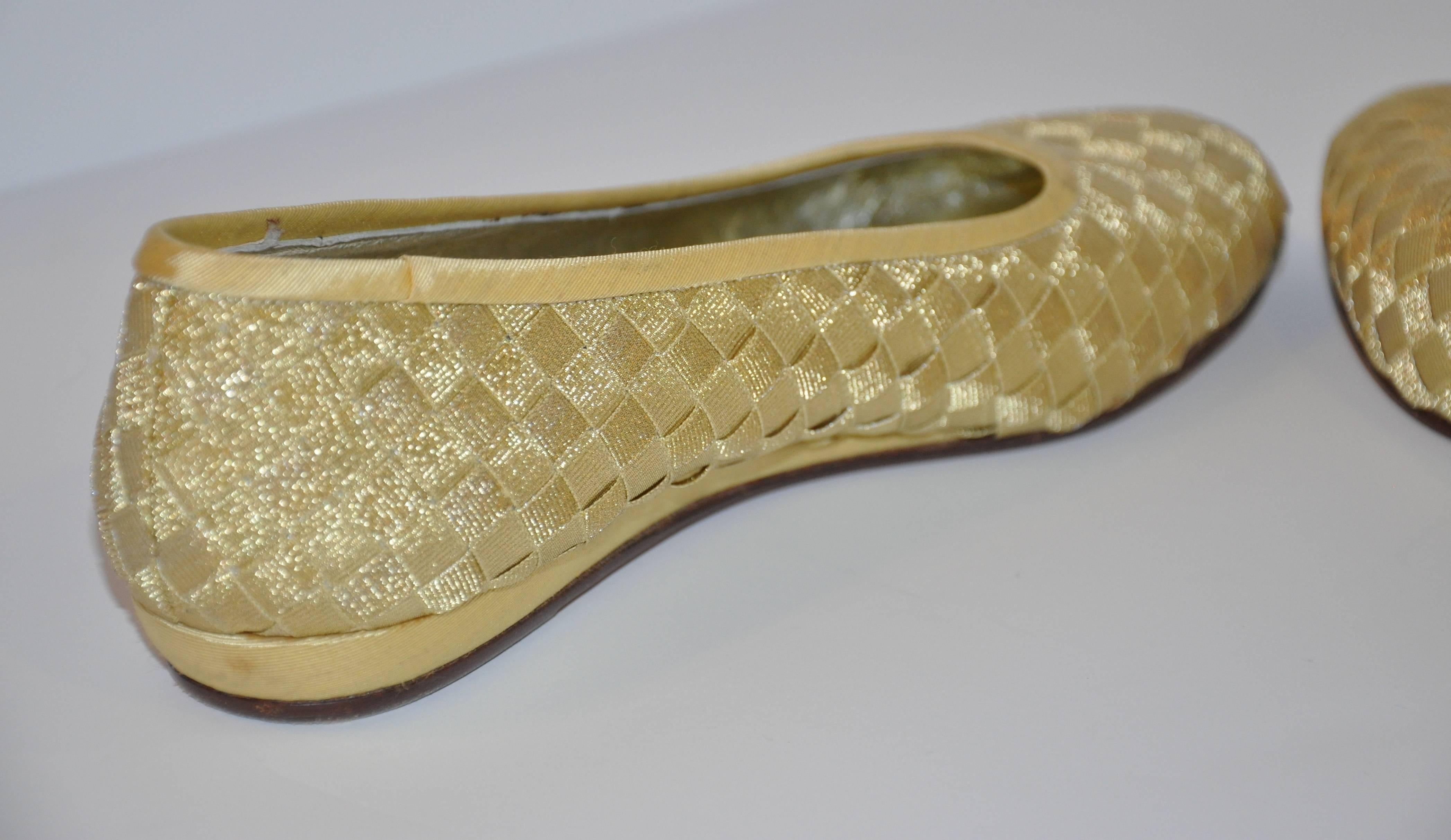 gold woven shoes