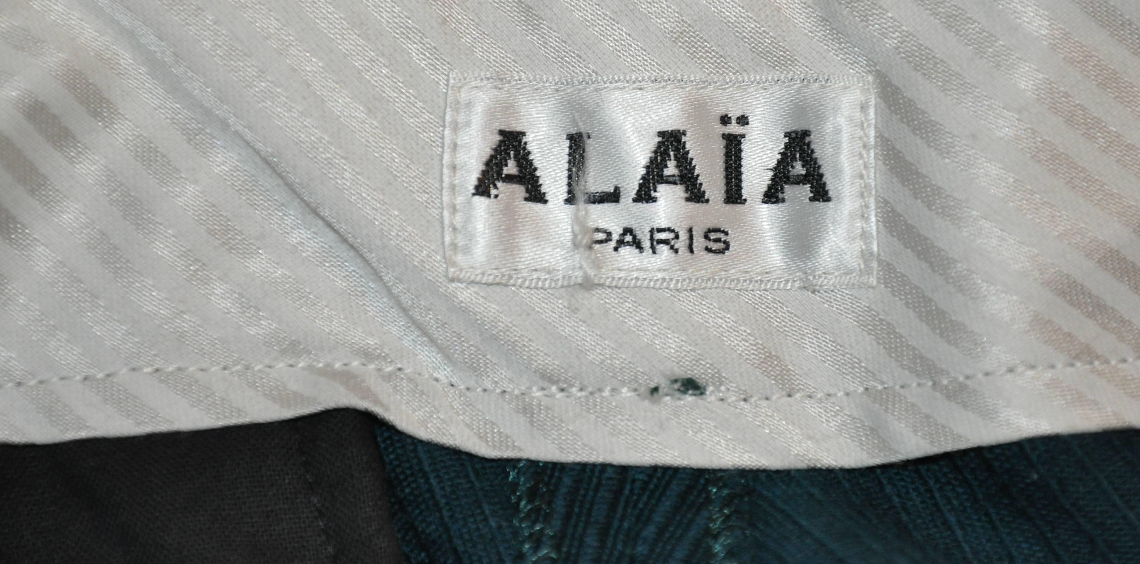 Black Rare Alaia Forest Green Textured Wool Gabardine Trousers