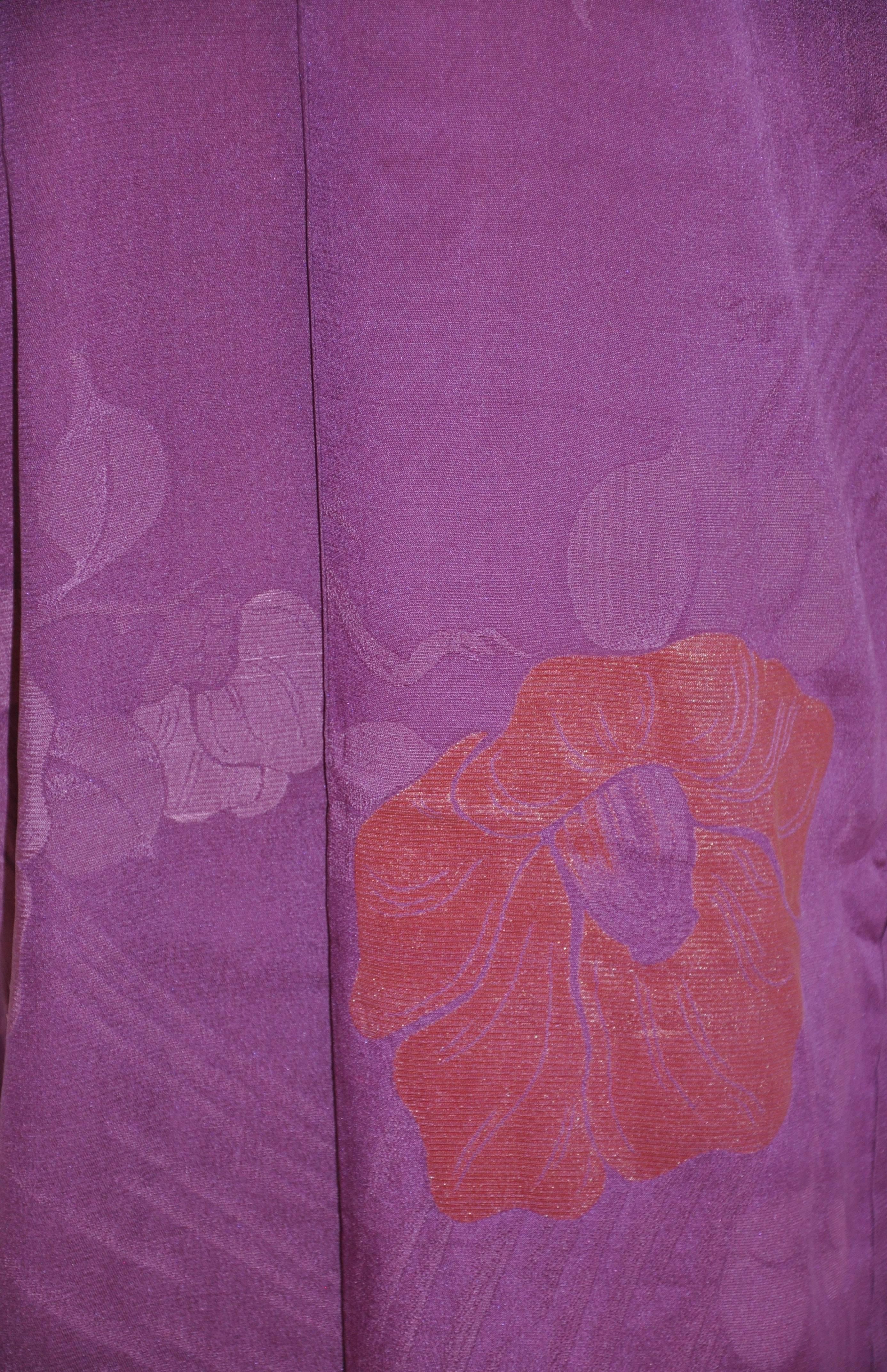 Black Violet on Violet Silk With Multi Shade Floral Kimono For Sale