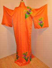 Bold Tangerine with Multi-Color "Floral & Leaves" Silk Kimono