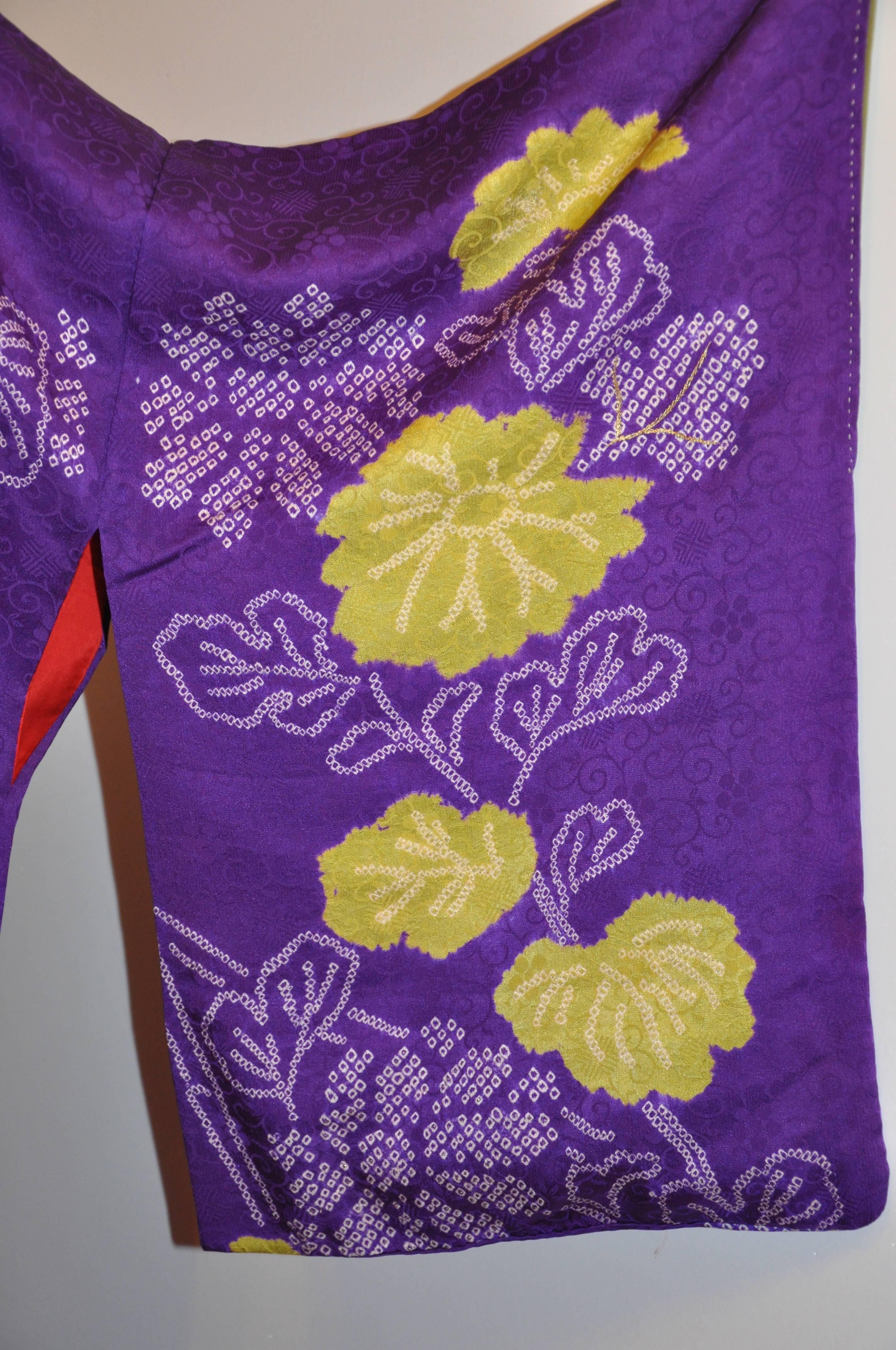 Floral Violet with Multi Hand-Embroidered Accents Silk Kimono 1