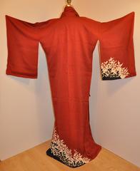 Floral Burgundy with Abstract Multi-Leaves & Metallic Accent Silk Kimono