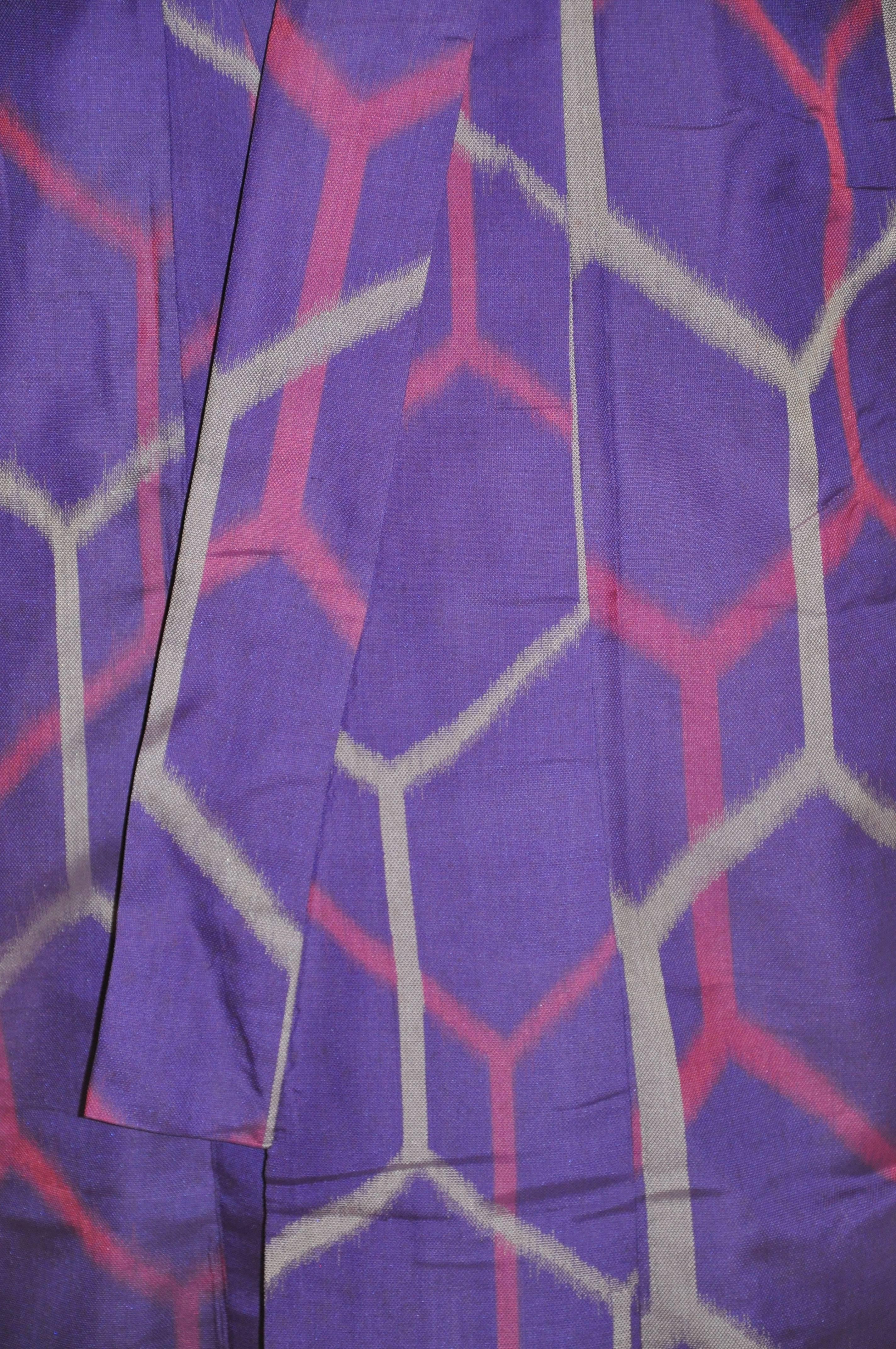 Black Violet Accented with Steel-Gray & Raspberry Shades Silk Kimono For Sale