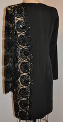 Bill Blass Black Silk Crepe di Chine & French Lace Accented Cocktail Dress