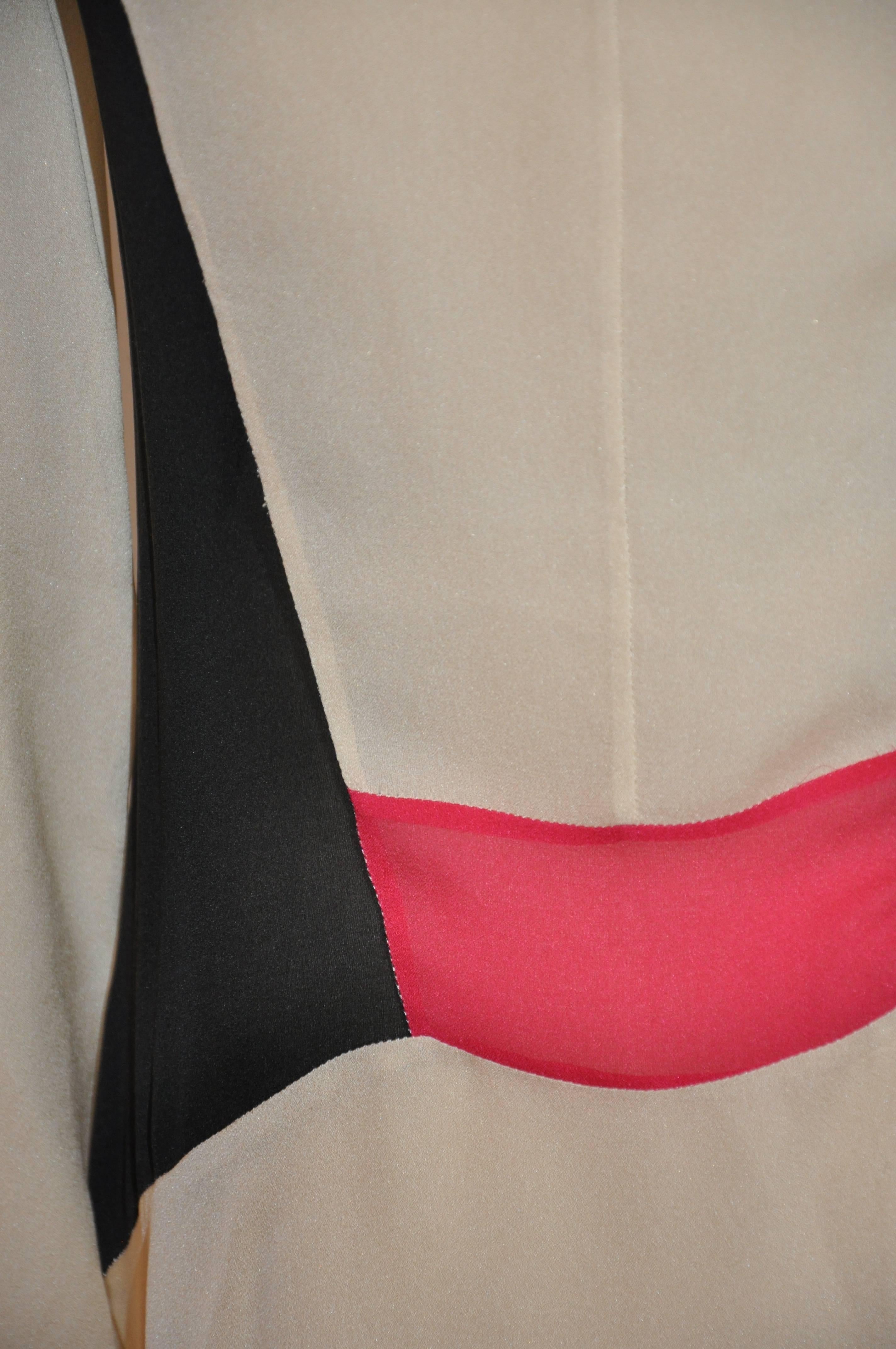 Women's or Men's Ivory Accented with Black & Fuchsia Chiffon 