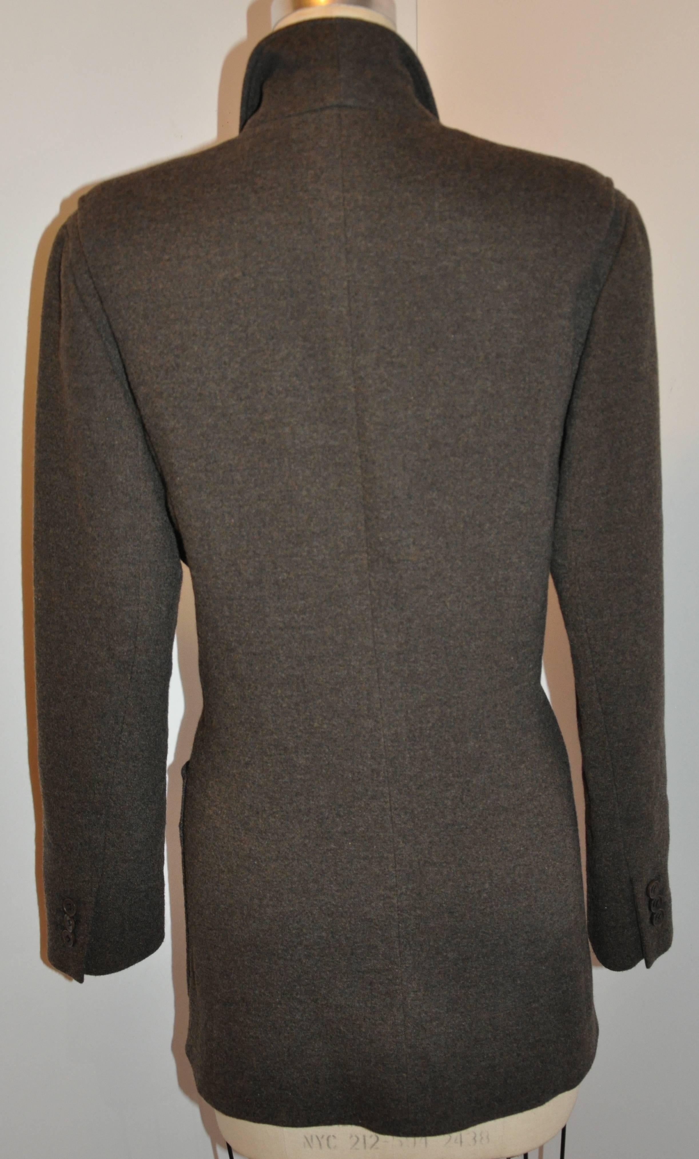 Hermes Charcoal Brown Cashmere Three-Button Patch Pocket Jacket For ...