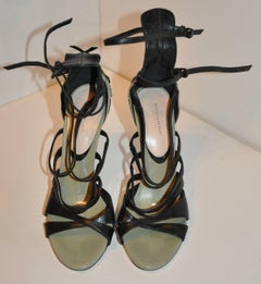 Bottega Veneta "Limited Edition" Olive & Black Strappy Ankle Strap Heels
