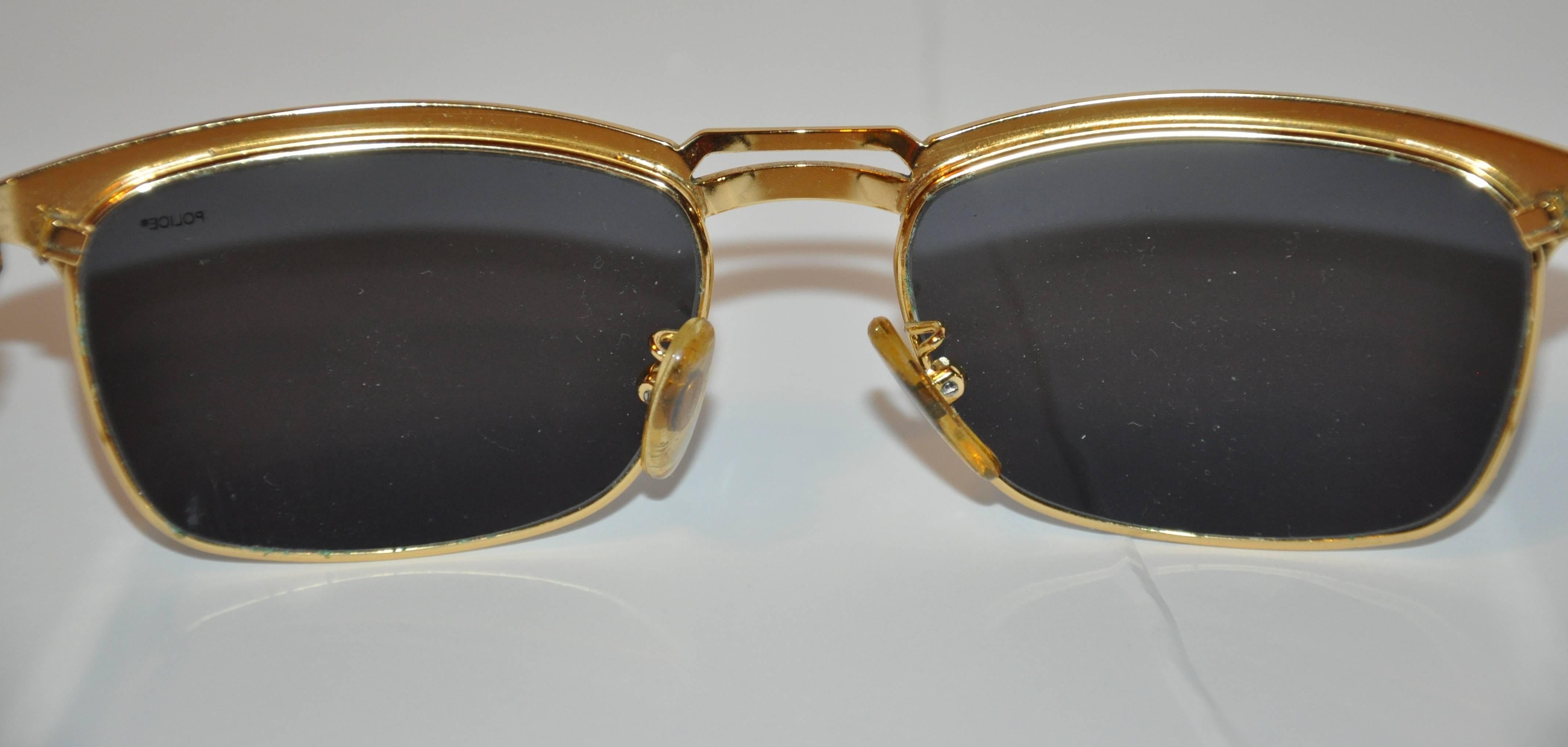Police Polished Gold Hardware with Matted Black Accent Sunglasses In Good Condition In New York, NY