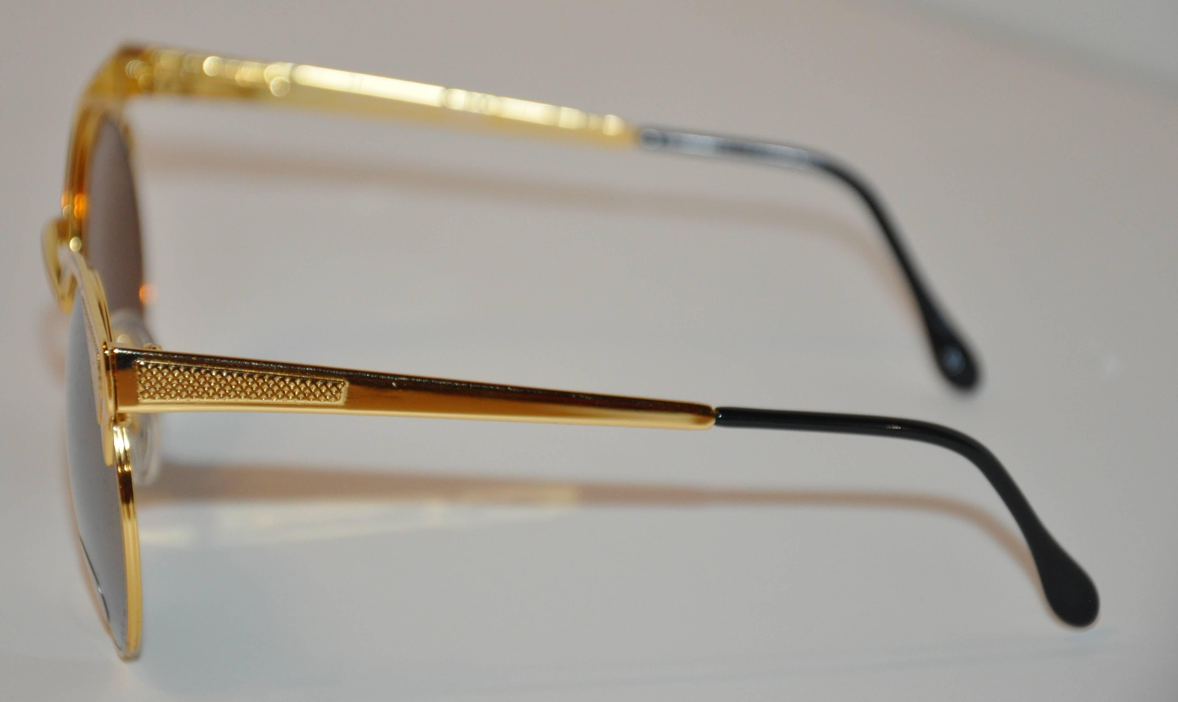Brown GianFranco Ferre Polished & Textured Gold Hardware Frame Sunglasses