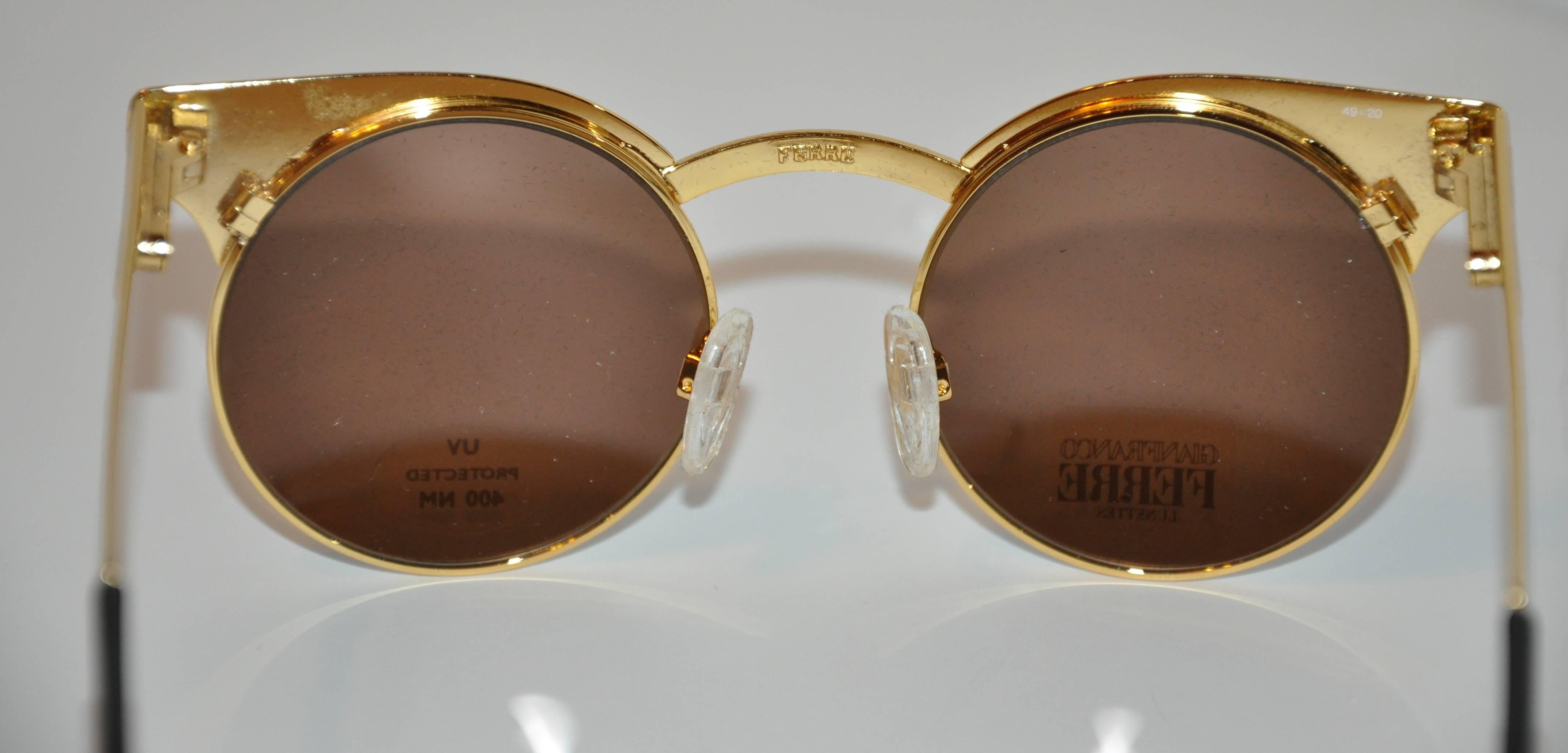 GianFranco Ferre Polished & Textured Gold Hardware Frame Sunglasses 1