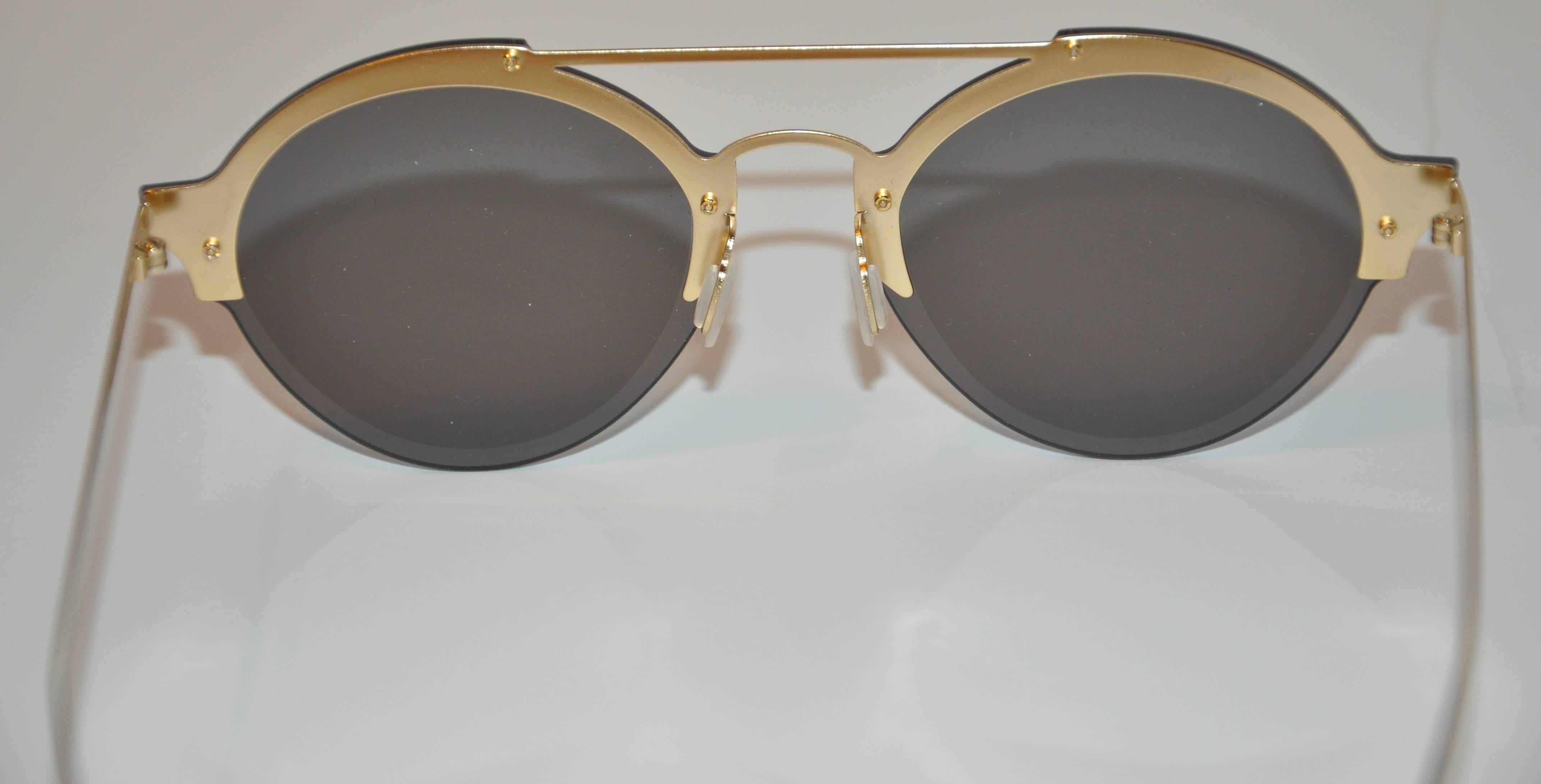 Gray Illesteva Polished Gold Hardware Hand-Made Frame with Studs Sunglasses For Sale