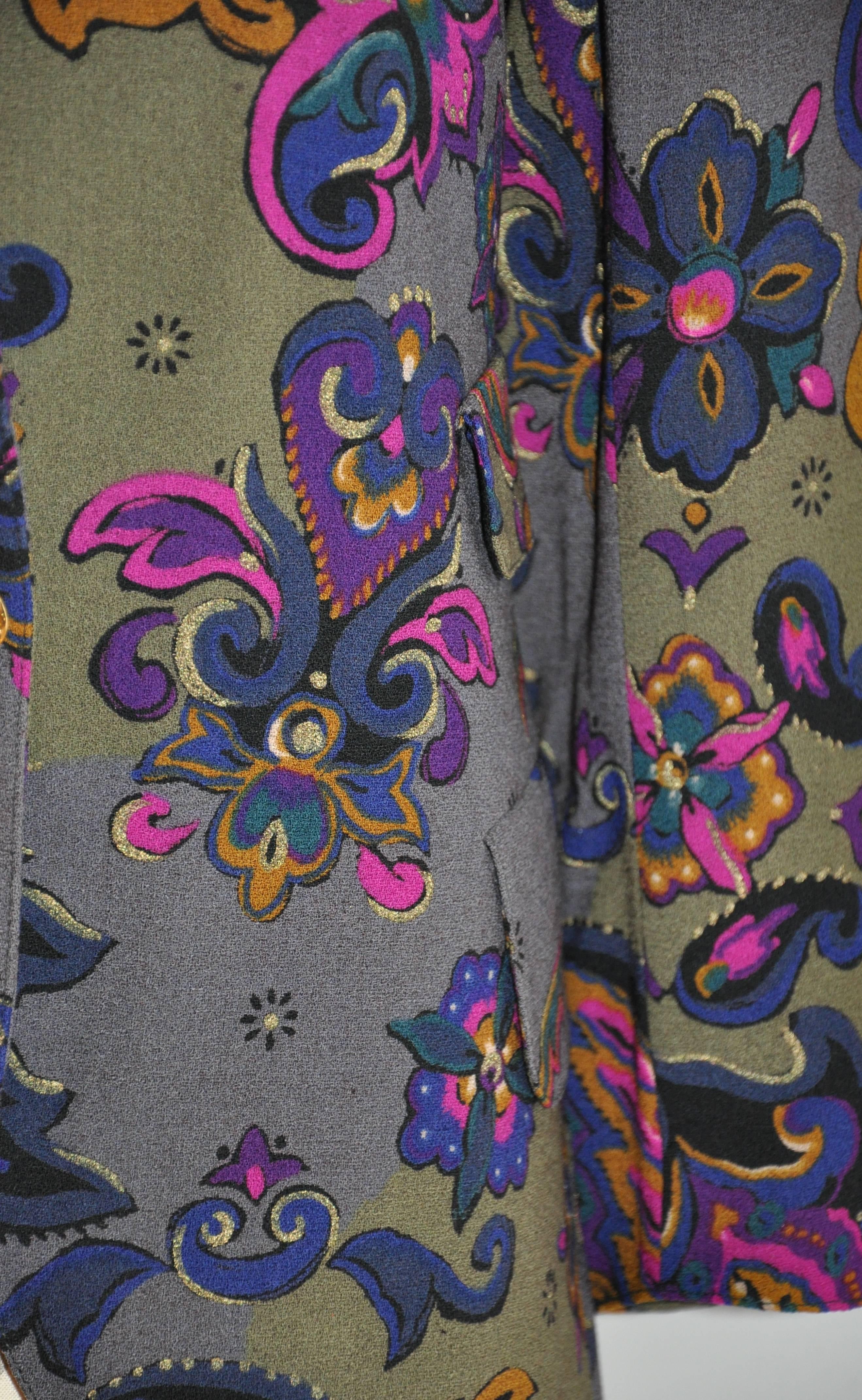Women's or Men's Emmanuel Ungaro Whimsical Multi-Color Palsey & Floral Wool Challis Jacket For Sale