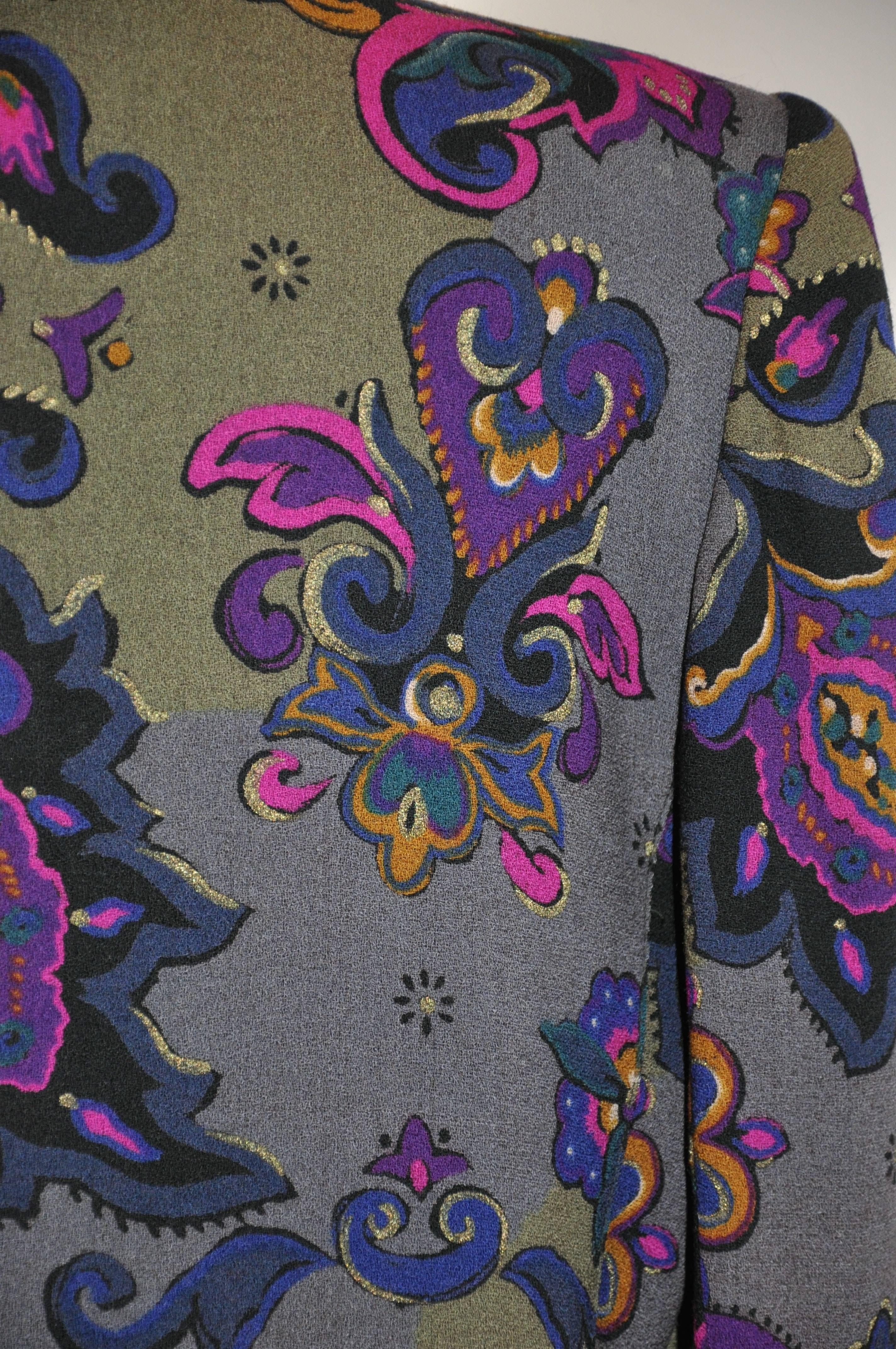 Emmanuel Ungaro Whimsical Multi-Color Palsey & Floral Wool Challis Jacket For Sale 1