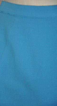 Thierry Mugler Turquoise Form-Fitting Wool Crepe Fully Lined Skirt