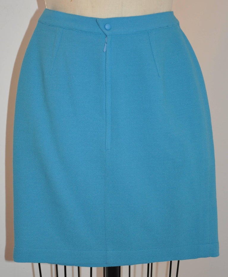 Thierry Mugler Turquoise Form-Fitting Wool Crepe Fully Lined Skirt For ...