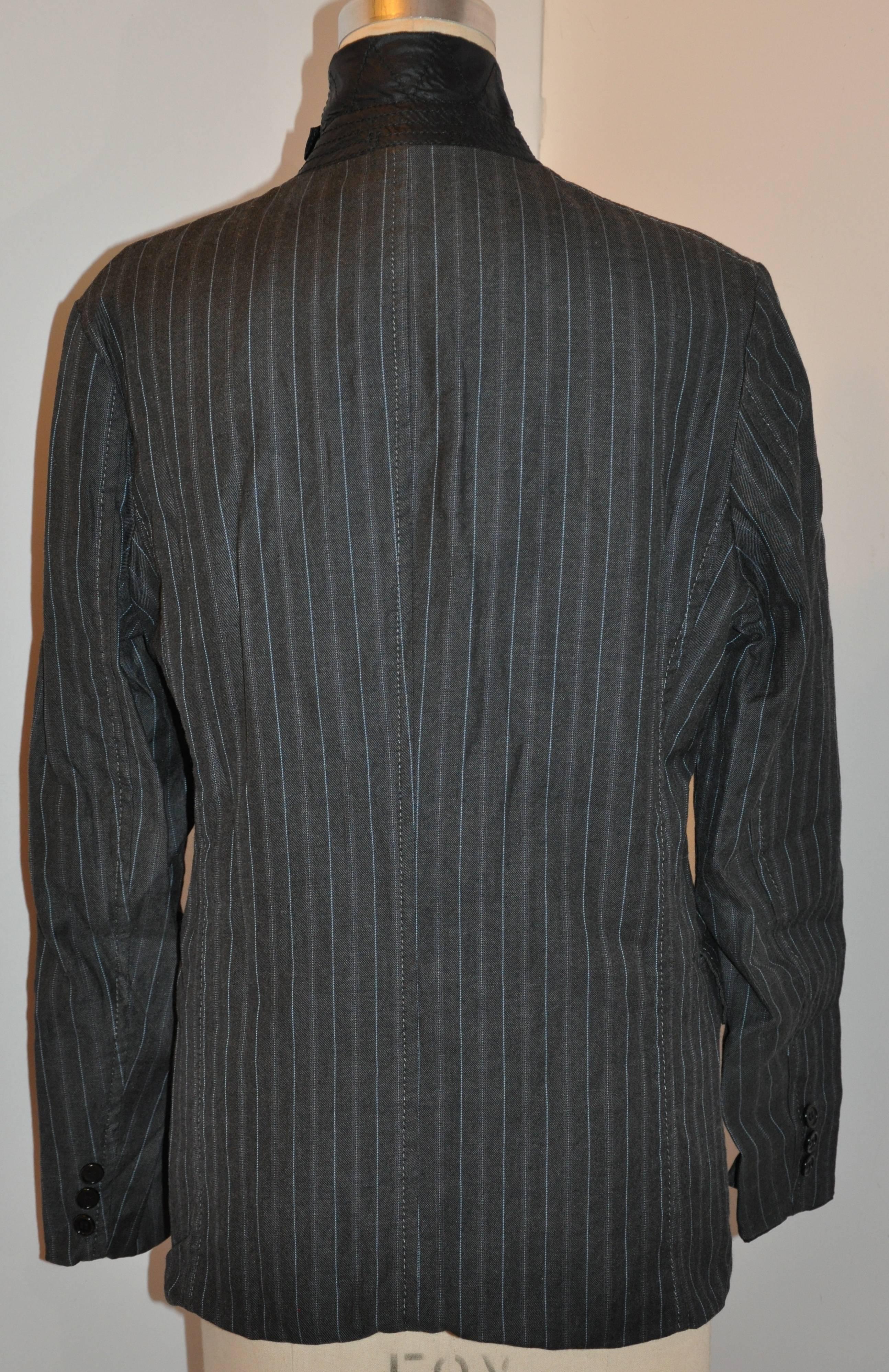 Comme des Garcons Reversible Black Nylon/Midnight Blue Pinstripe Linen Jacket For Sale 2