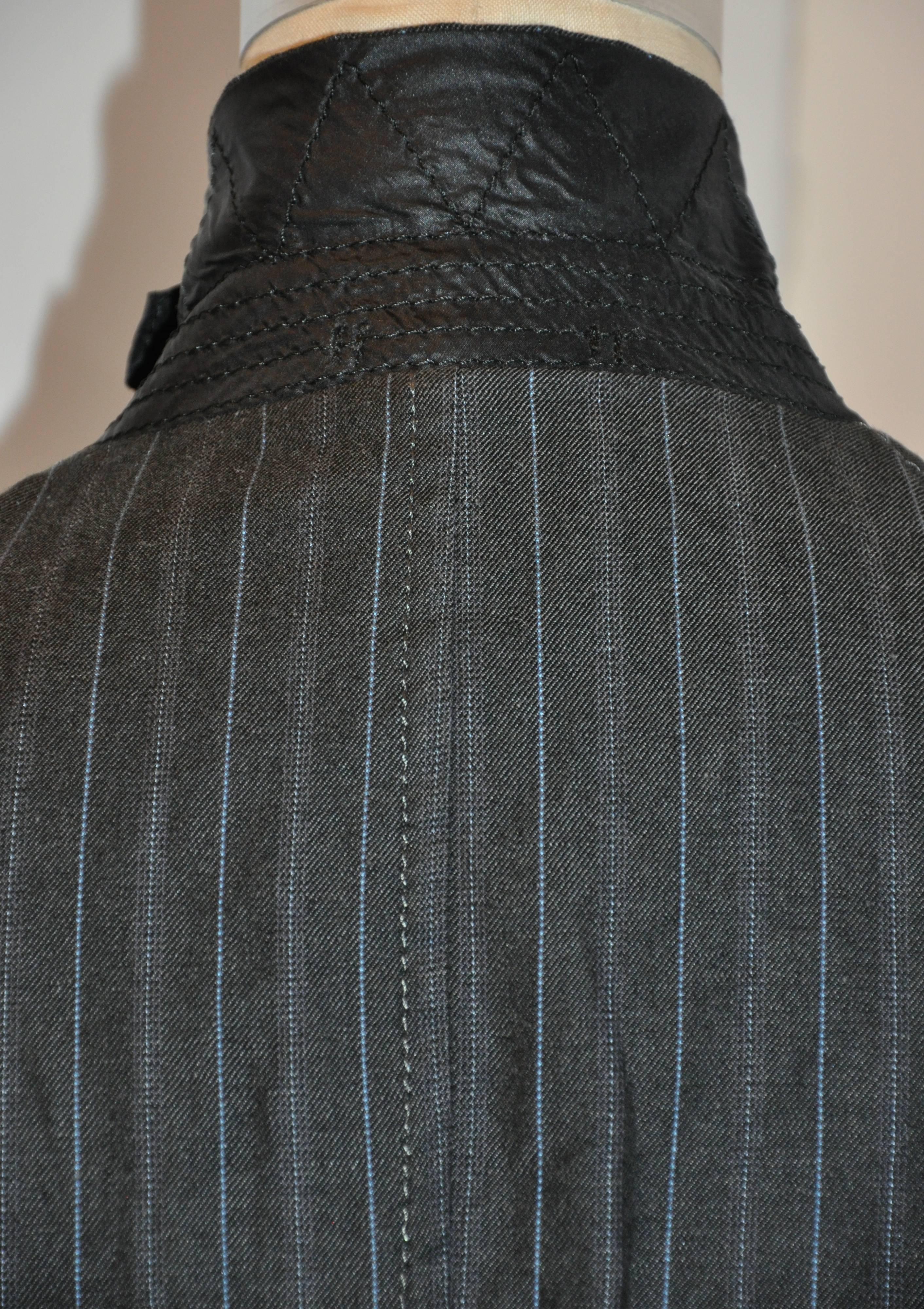 Comme des Garcons Reversible Black Nylon/Midnight Blue Pinstripe Linen Jacket For Sale 4