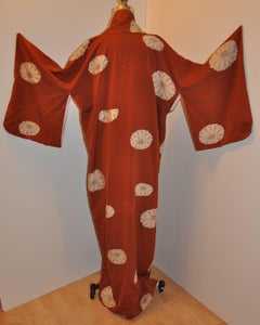 Warm Brown with Large Floral Bloom Silk Kimono