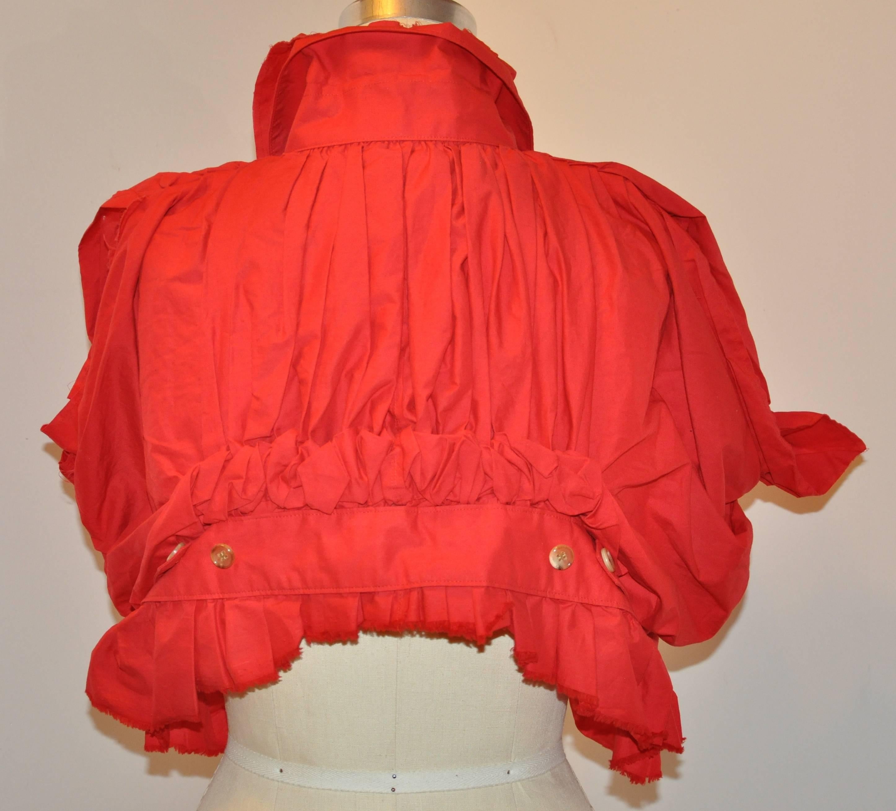 Comme des Garcons Engine Red Deconstructed Multi-Pleated Ruffle Crop Top In Good Condition For Sale In New York, NY