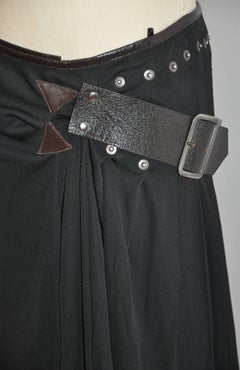 Jean Paul Gaultier Black Jersey Gladiator Adjustable Studded Wrap Skirt