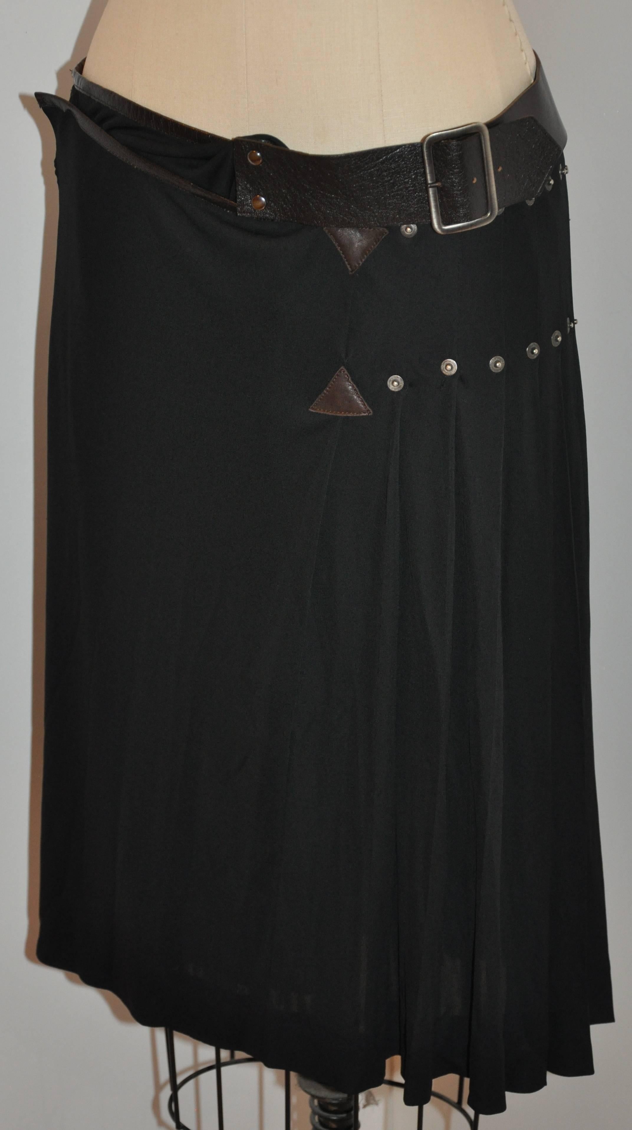 da uomo o donna Jean Paul Gaultier Jeans in jersey nero, gonna a portafoglio con borchie e regolabile in vendita