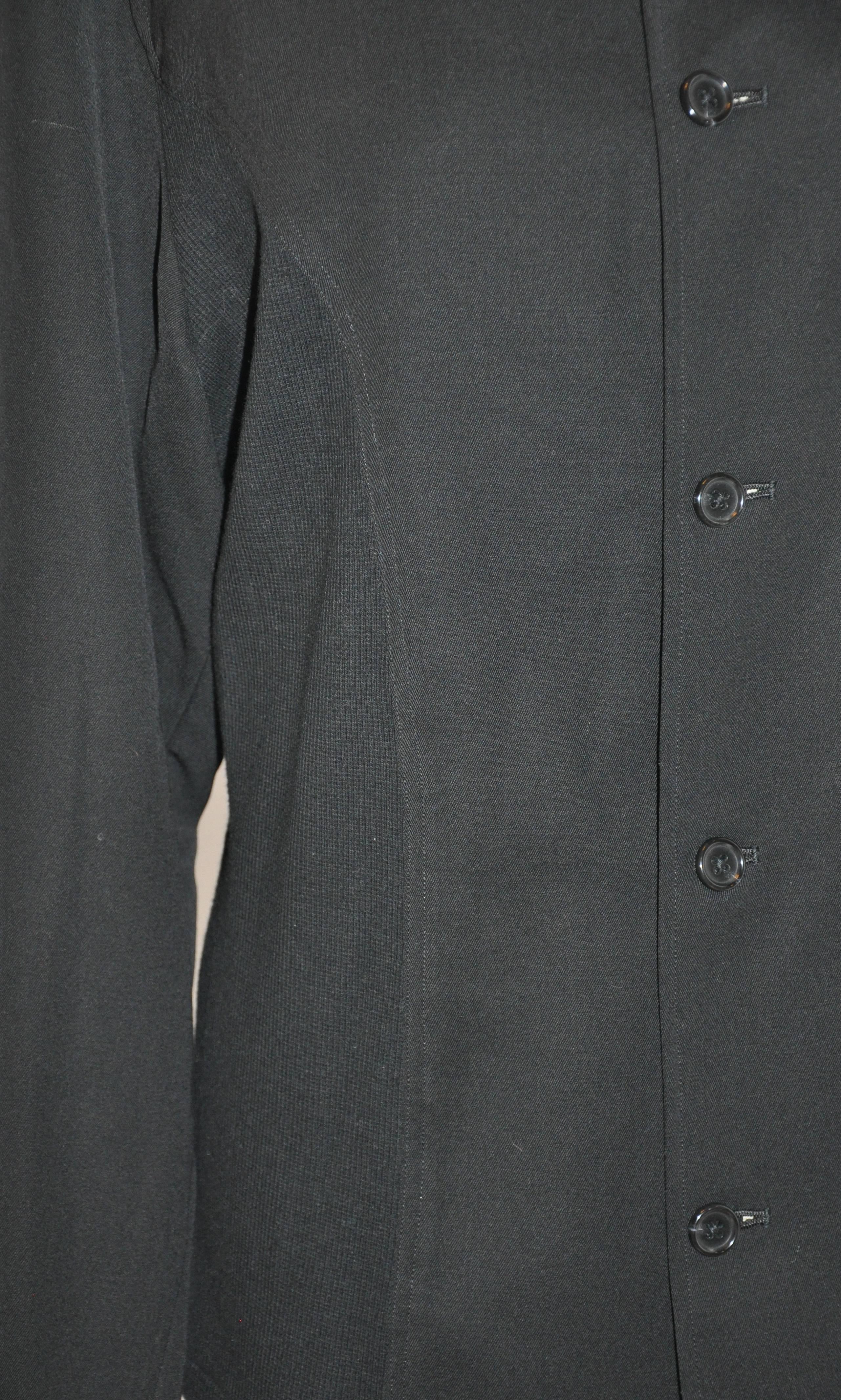 Yohji Yamamoto Homme Black Wool Jersey Panel & Cotton Button Jacket In Good Condition For Sale In New York, NY