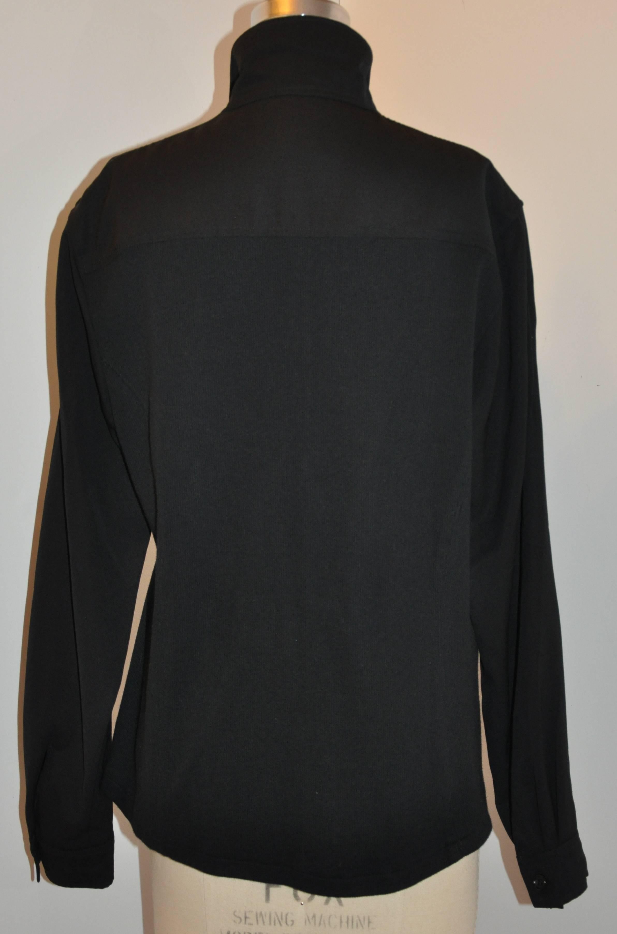 Men's Yohji Yamamoto Homme Black Wool Jersey Panel & Cotton Button Jacket For Sale