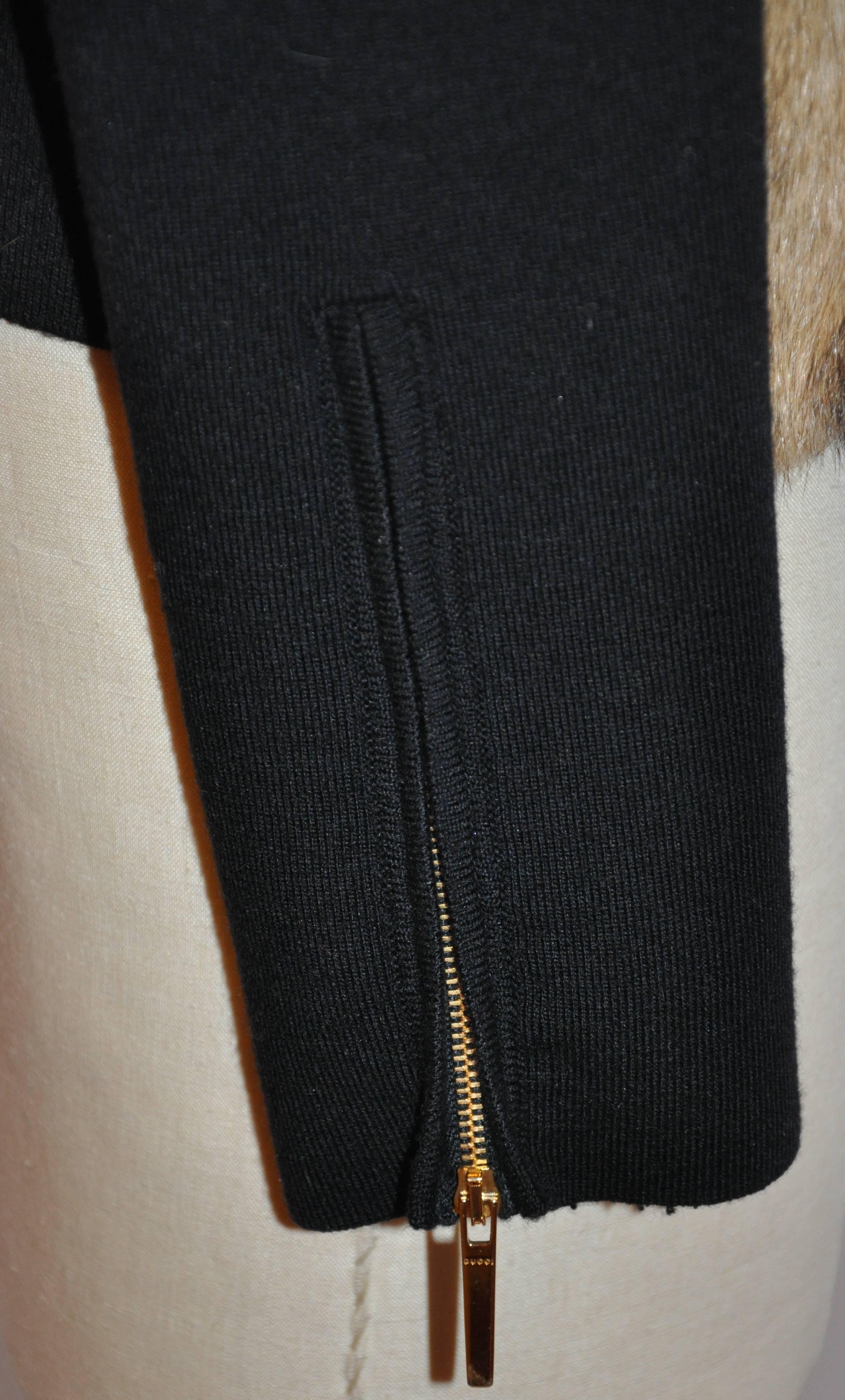 Brown Gucci Black Cashmere Blend With Amster Fur Stretch Zipper Jacket For Sale