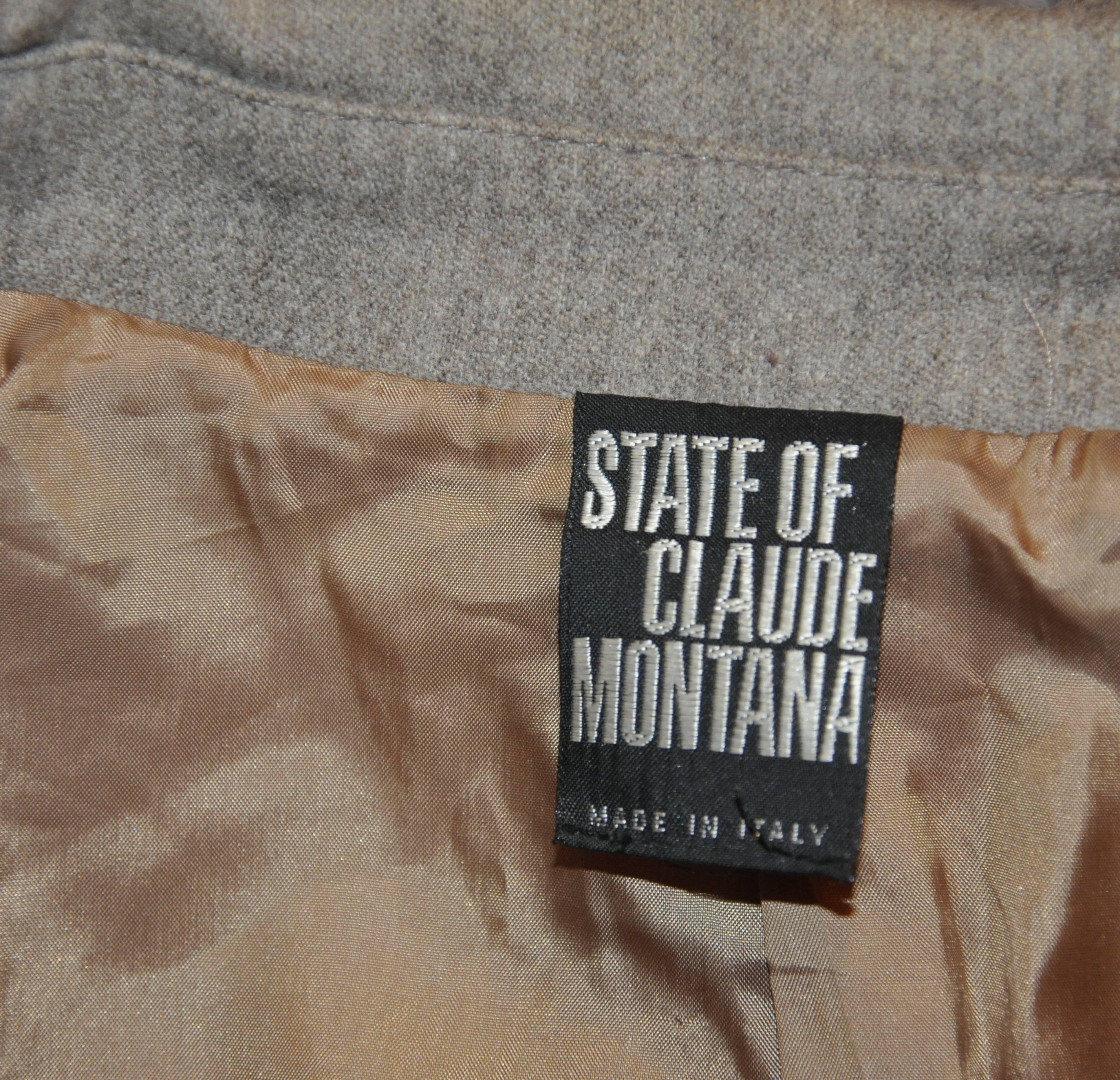 Claude Montana Braun Taupefarbene hochgeschlossene Jacke mit Reißverschluss vorne (Grau) im Angebot