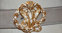 Roberto Cavalli Cream & Ivory Hue with Gilded Gold Hardware "Cobra" Belt
