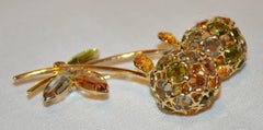 Huge Multi-Color Crystal "Blooming Floral" Gilded Gold Hardware Brooch
