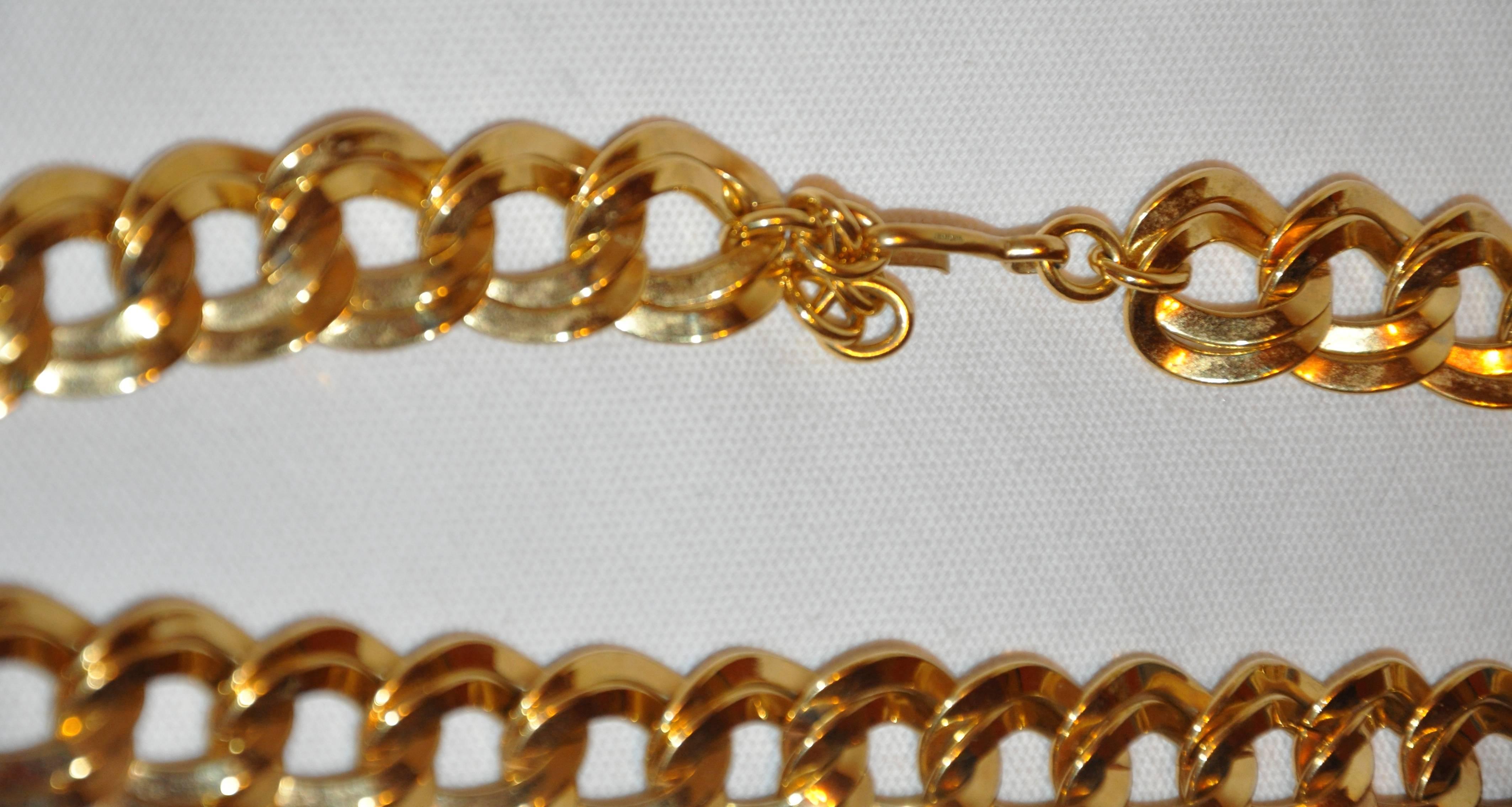        Monet's wonderfully thick polished gold vermeil hardware "Double Loop" chain necklace measures 6/8" in width and 19"-20 1/2" in length, made in USA.