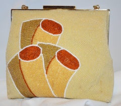 Walborg Abstract Hand-Beaded Ivory, Bronze, Gold & Fawn Evening Clutch