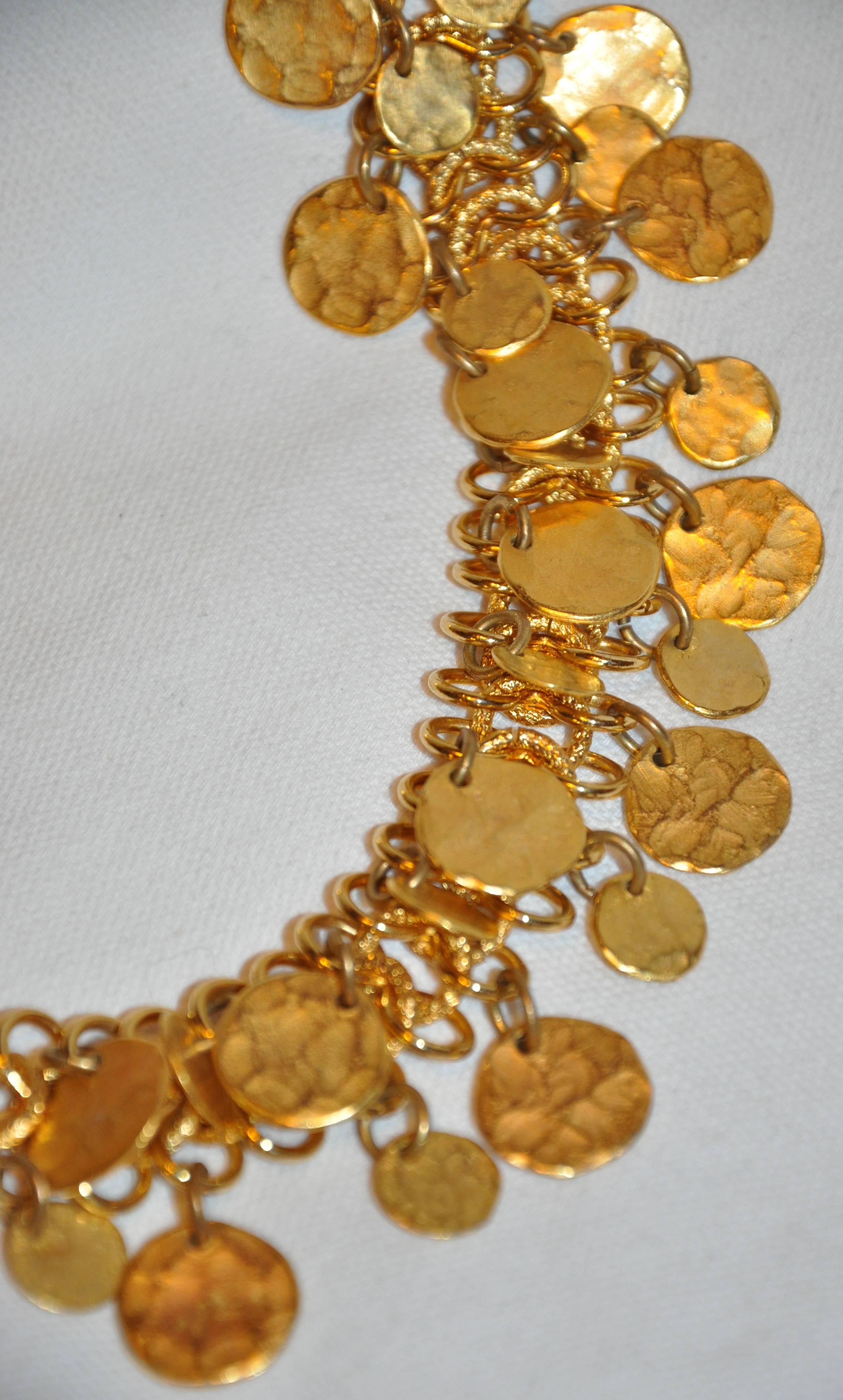 Baroque Revival Kenneth Jay Lane Gilded Hammered Gold Multi-Disc Chain-Link Necklace