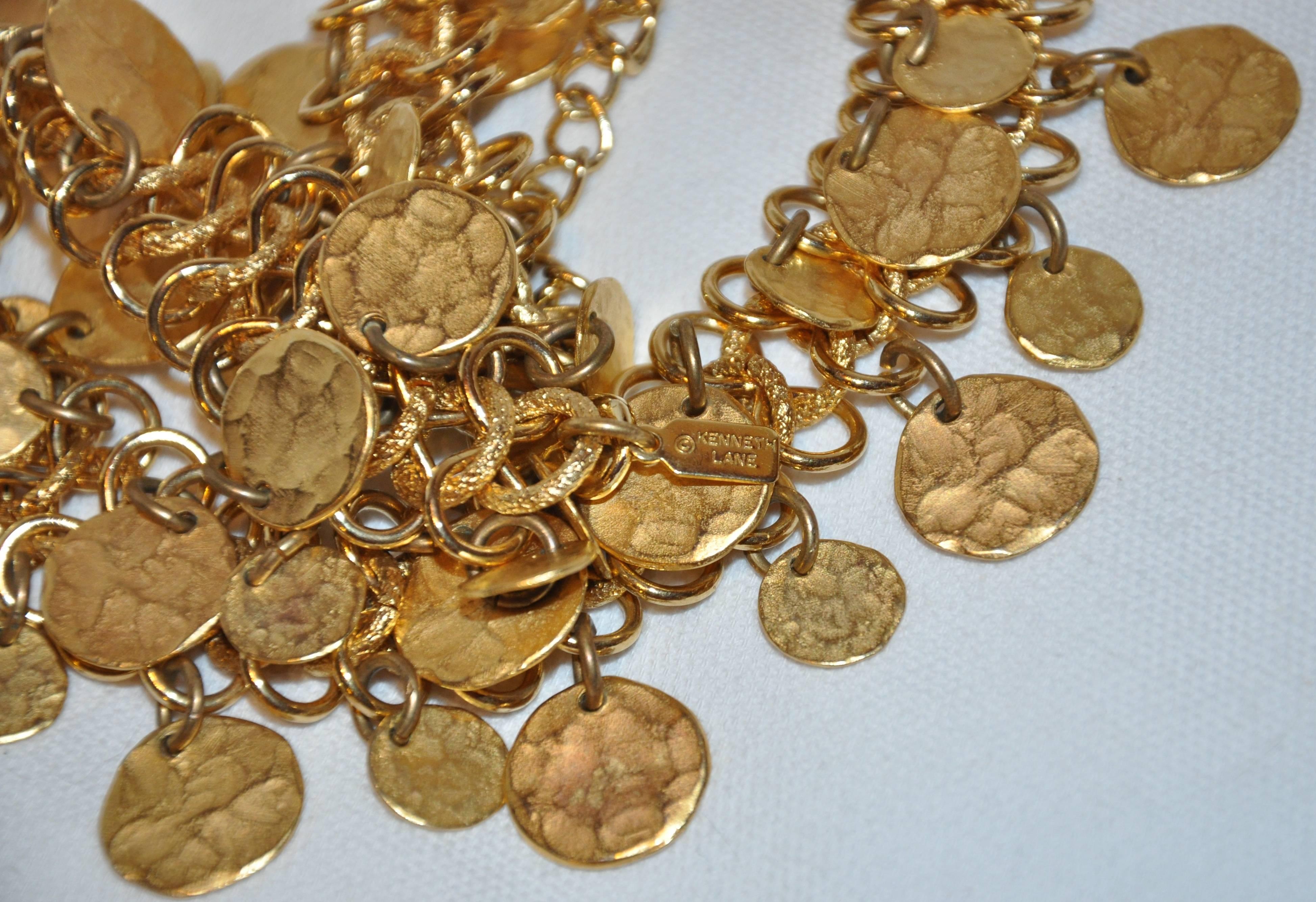 Kenneth Jay Lane Gilded Hammered Gold Multi-Disc Chain-Link Necklace In Good Condition In New York, NY