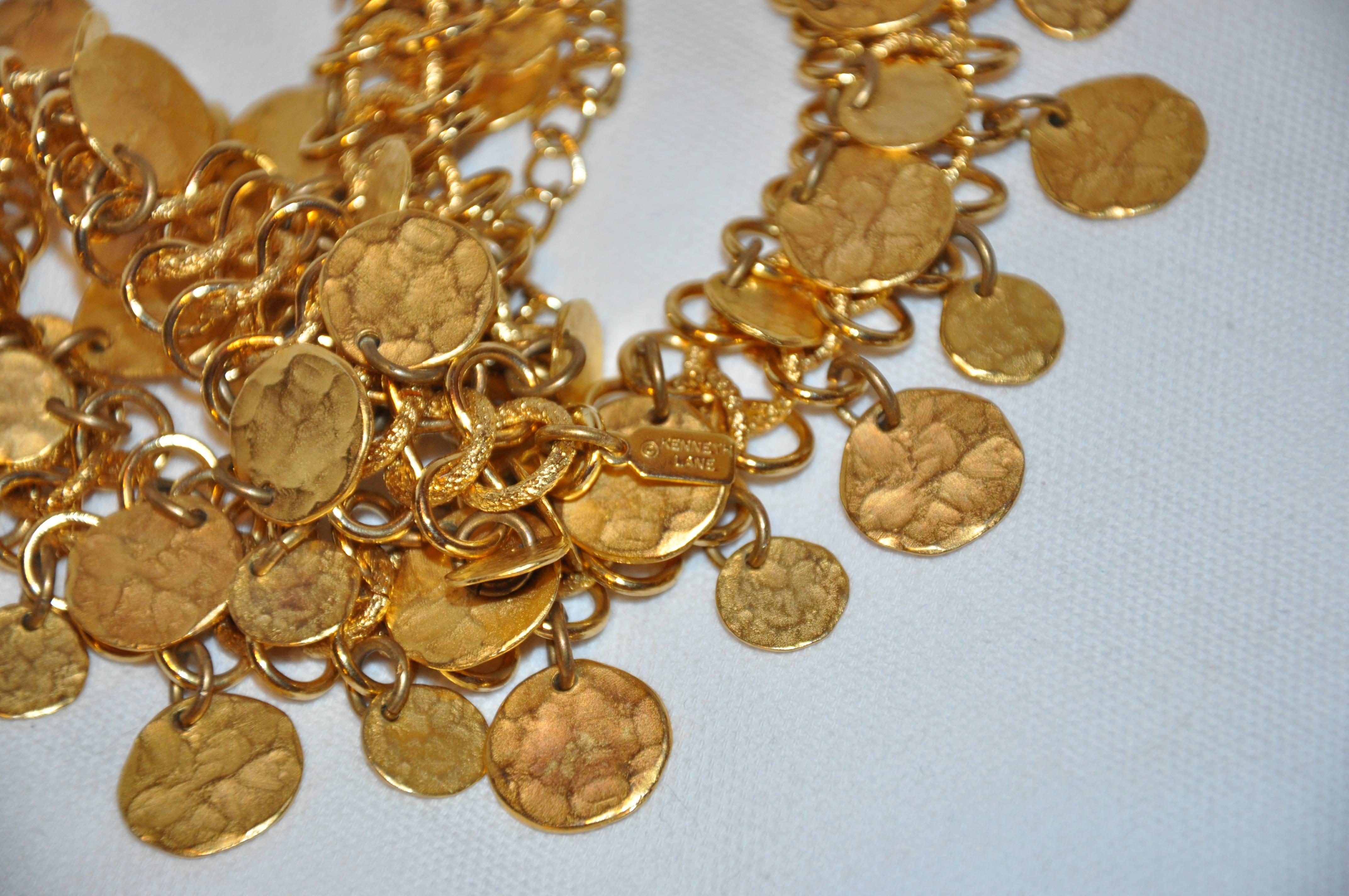 Women's or Men's Kenneth Jay Lane Gilded Hammered Gold Multi-Disc Chain-Link Necklace