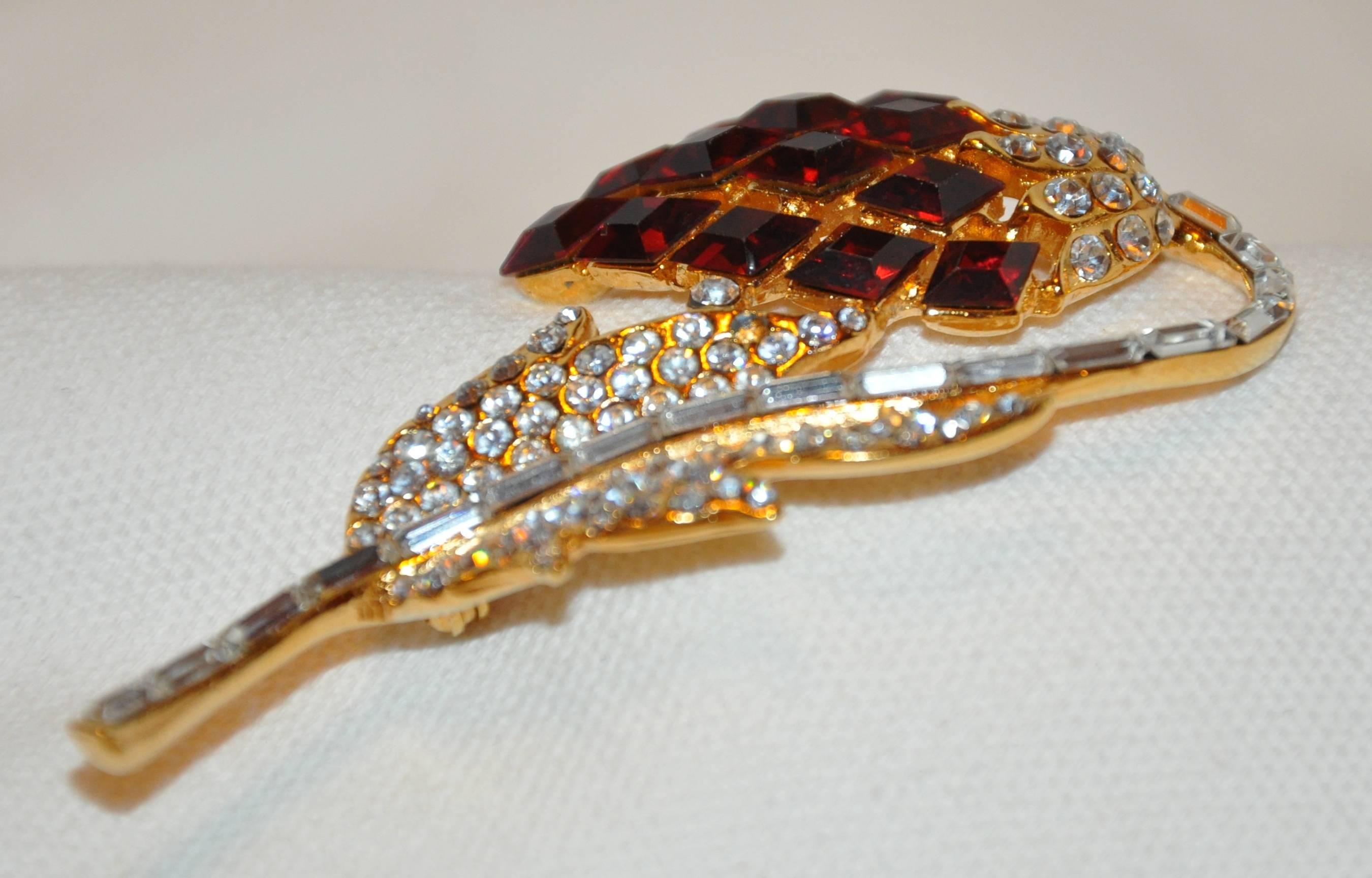 Baroque Magnificent Faux Rubies & Diamonds Floral Brooch For Sale