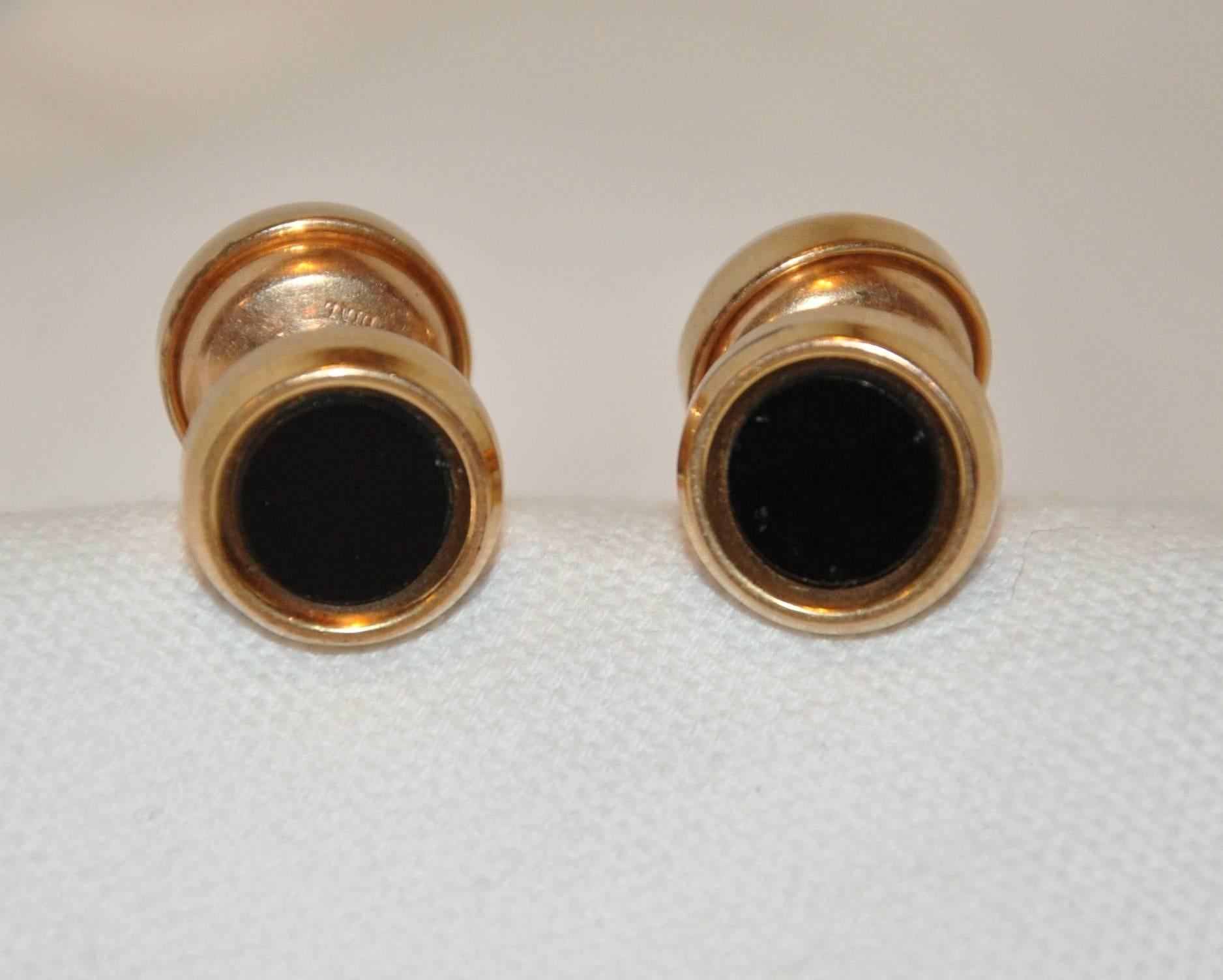 Brown 14K Yellow Gold with Onyx Chain-Link Cuff Links For Sale