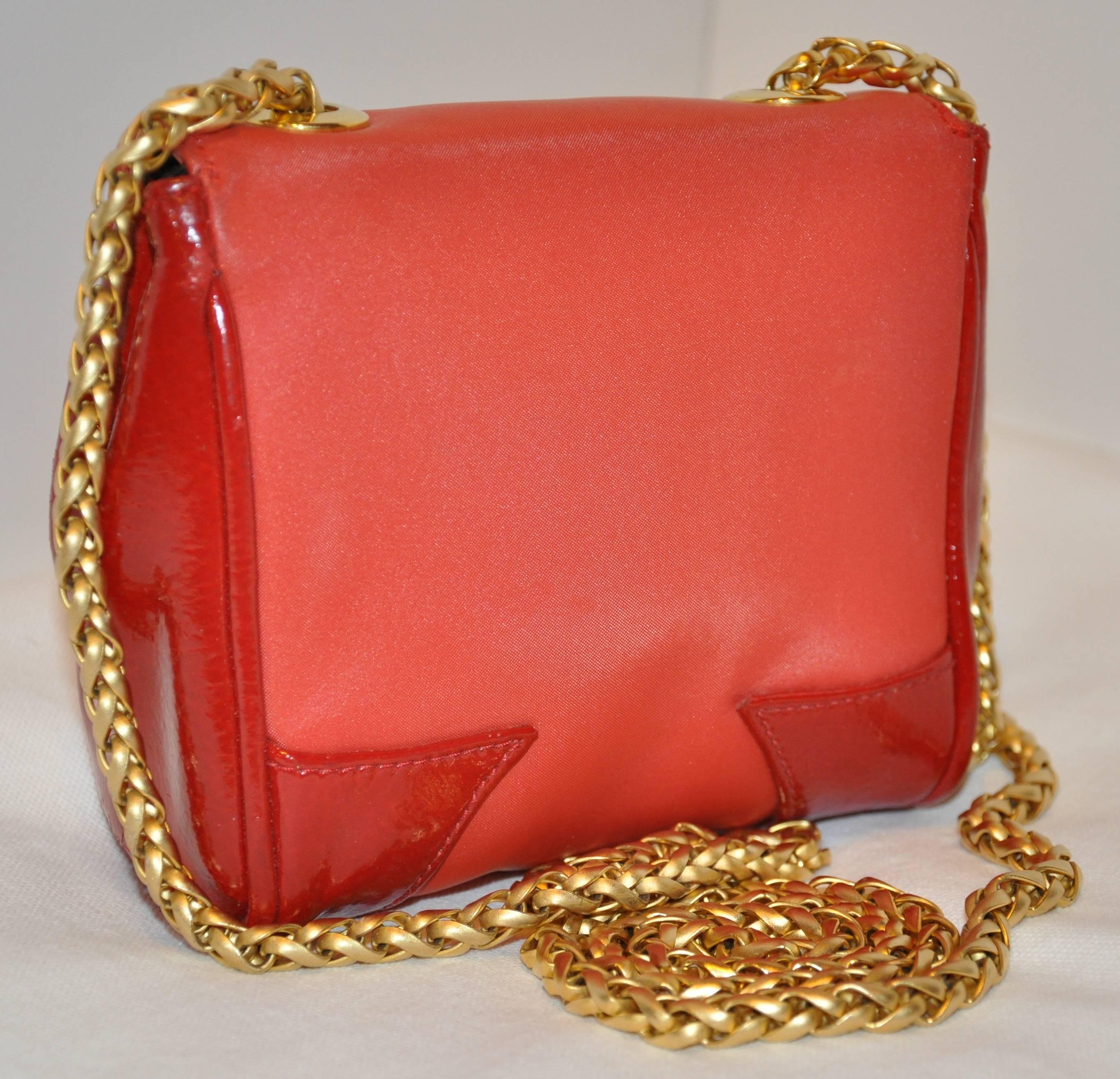 red patent leather evening bag