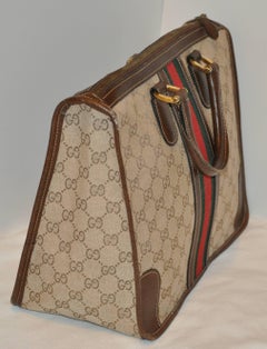 Gucci "GG" Canvas with Signature Stripe Zippered Top Tote